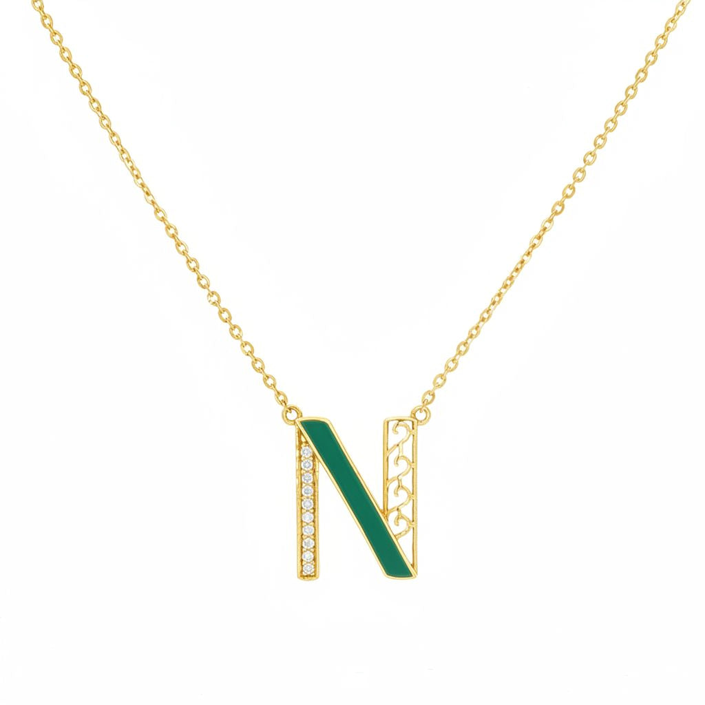 Letters Pendant - N (green enamel)
