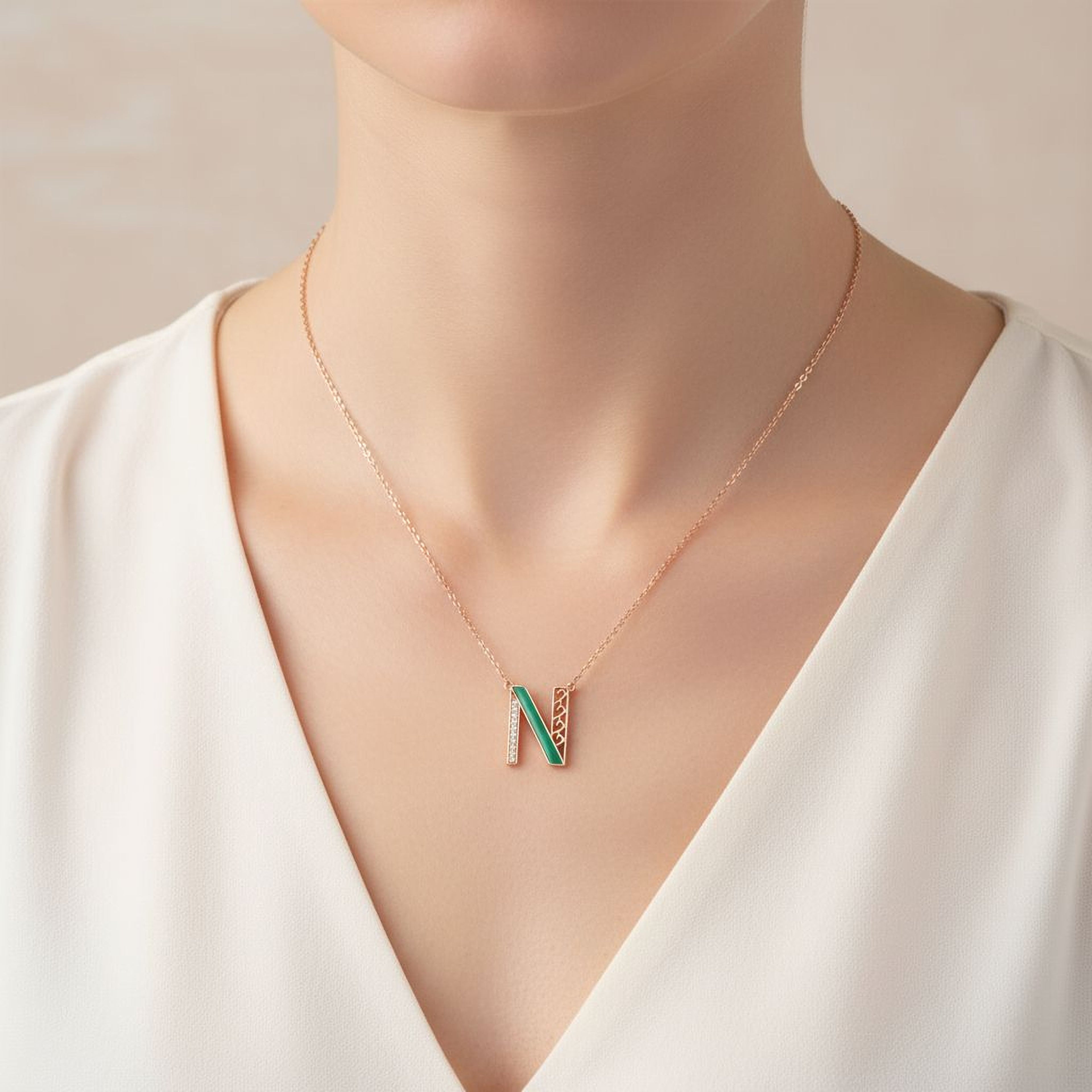 Letters Pendant - N (green enamel)
