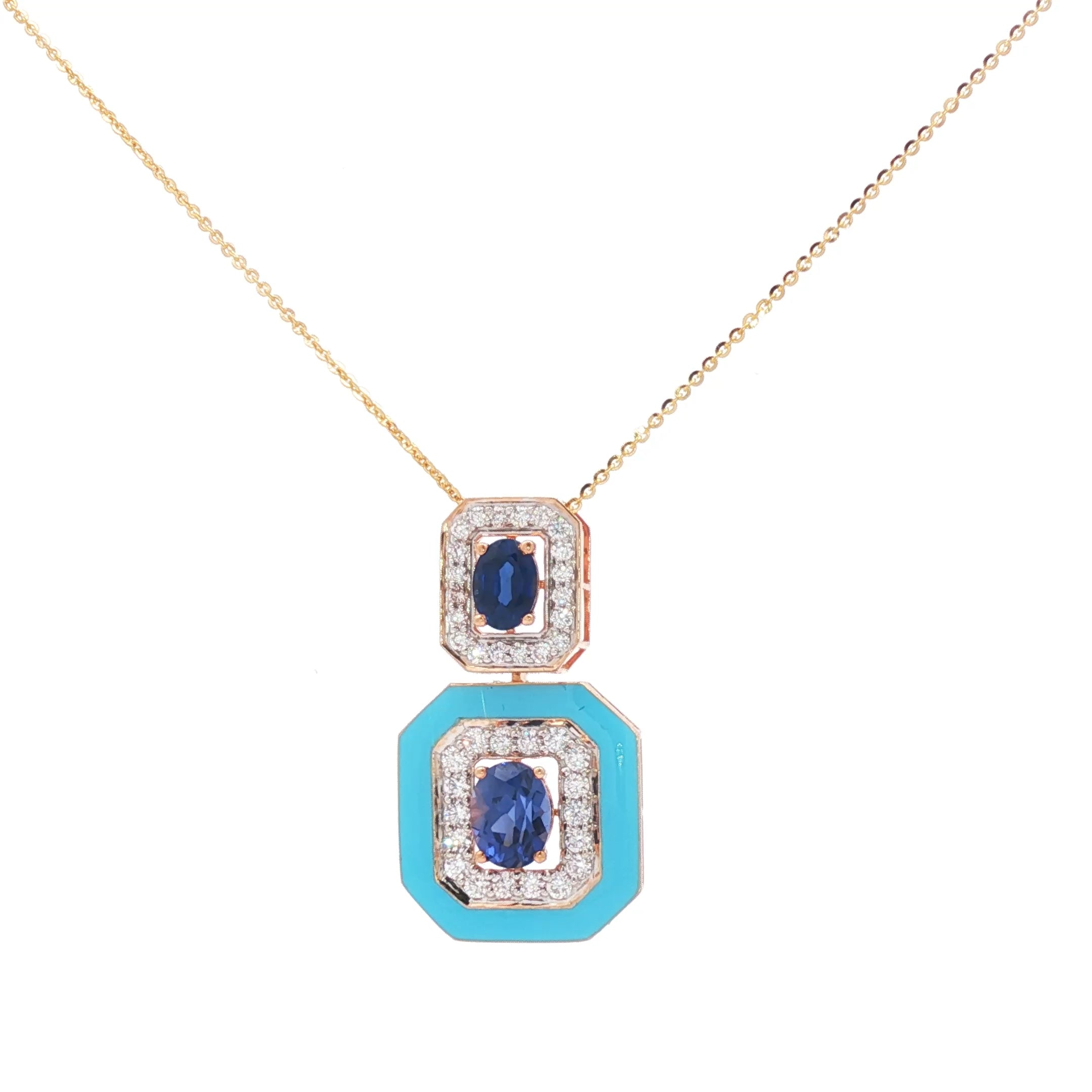 Blue Enamel Oval Sapphire Pendant