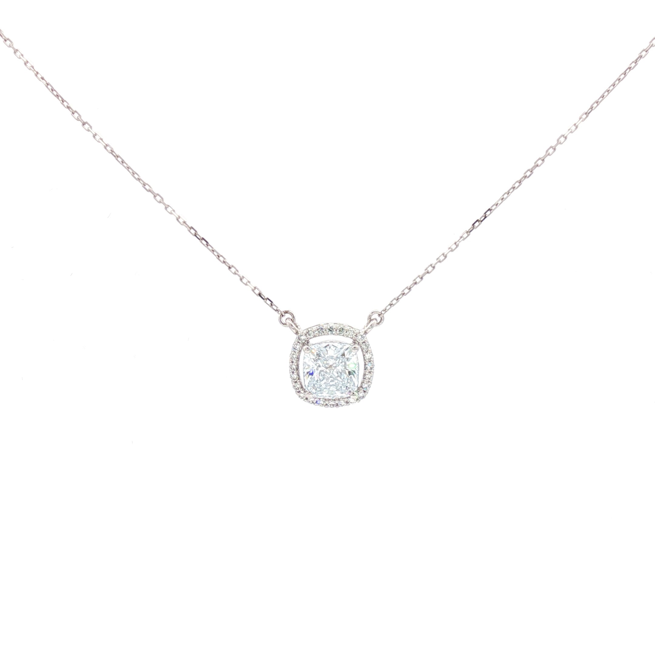 2ct Cushion with Halo Pendant in White Gold