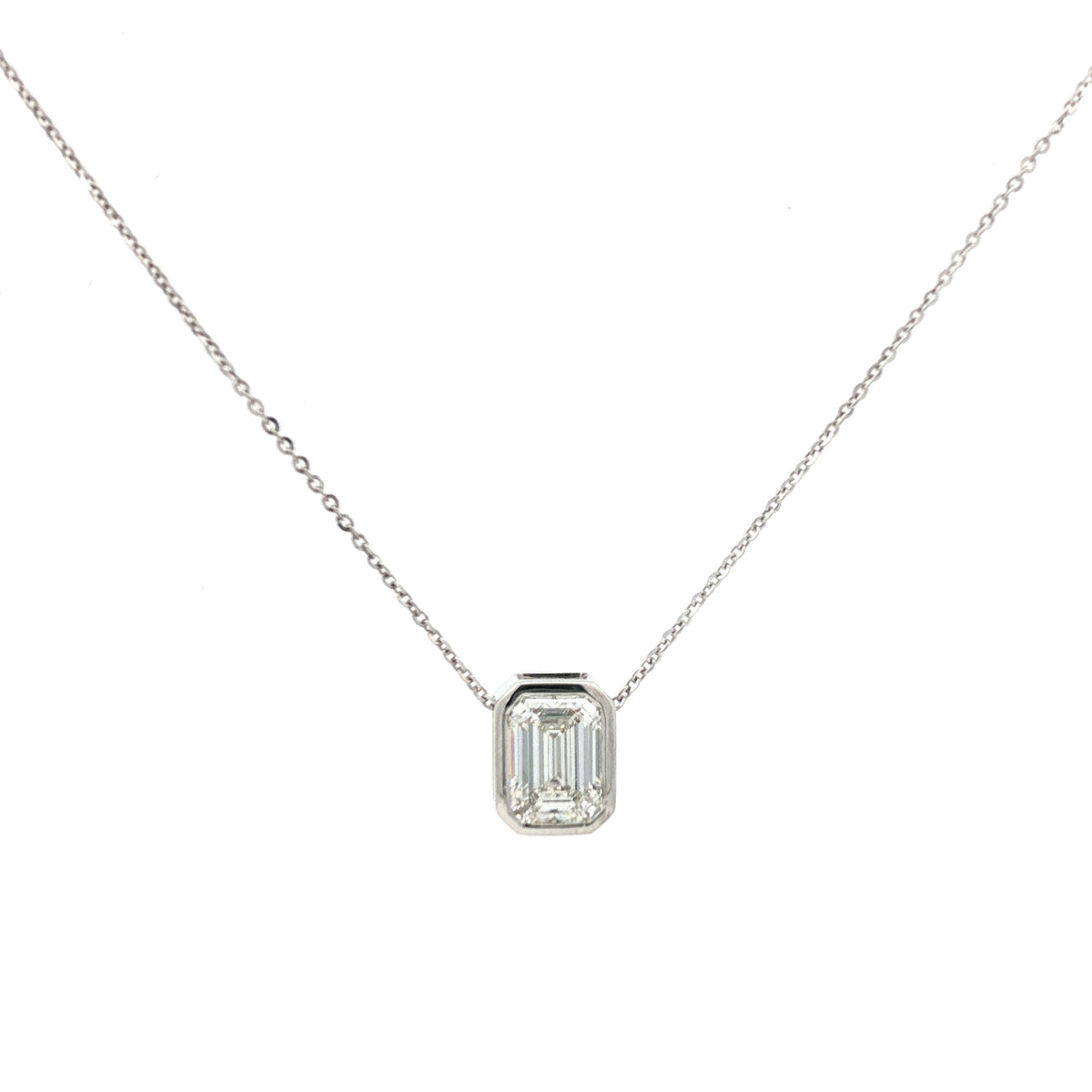 2ct Emerald-Cut Diamond Bezel Necklace