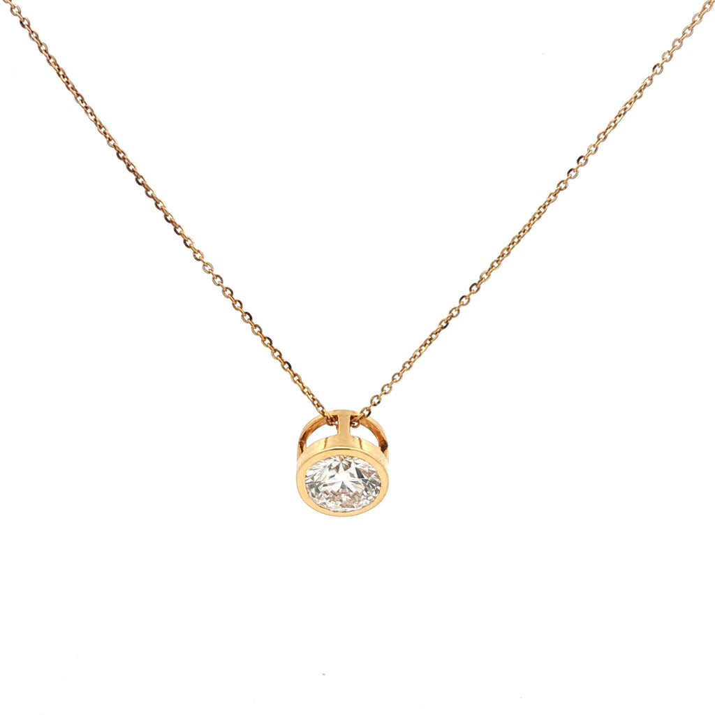 2ct Round Bezel-Set Diamond Solitaire Pendant Necklace