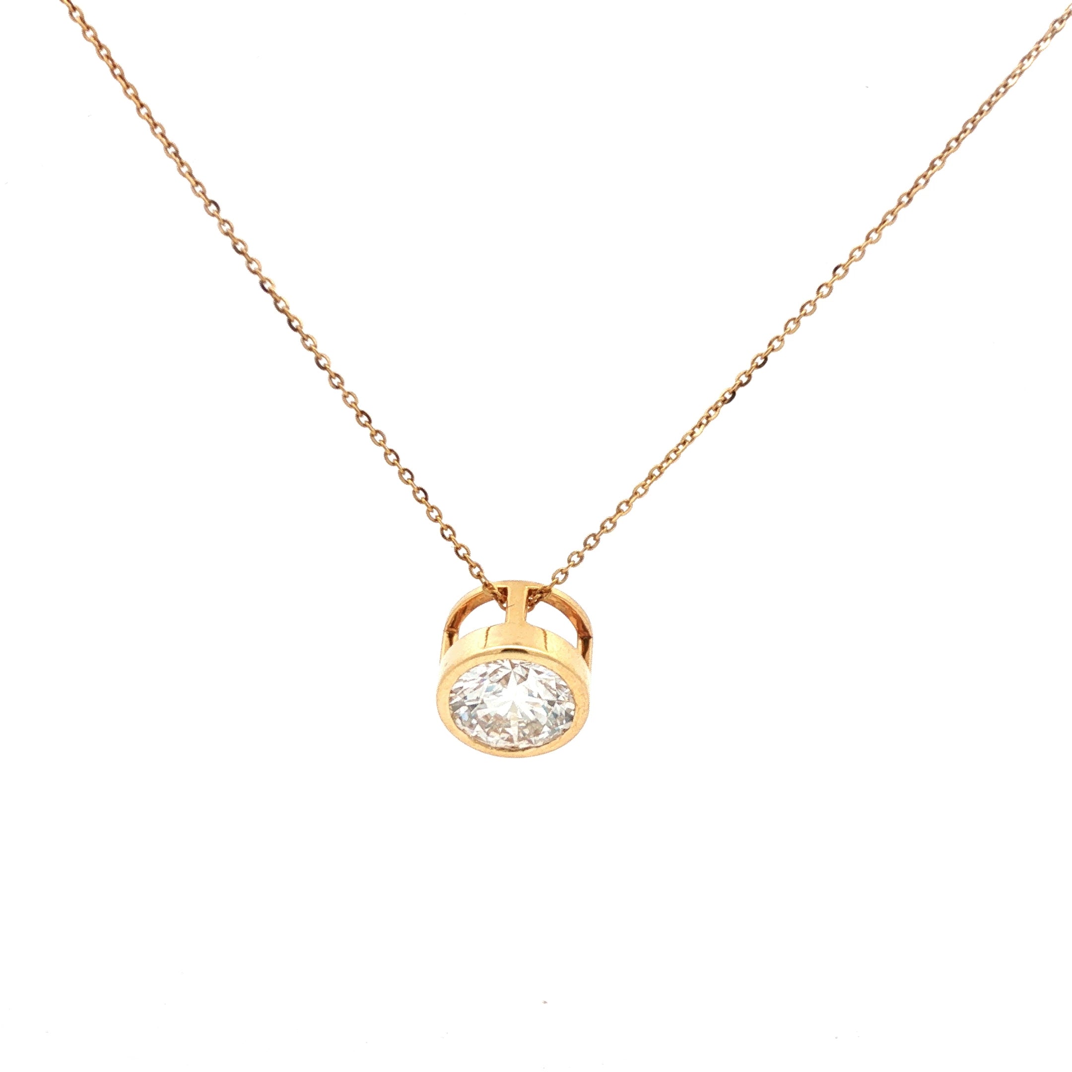 3ct Round Bezel-Set Diamond Solitaire Pendant Necklace