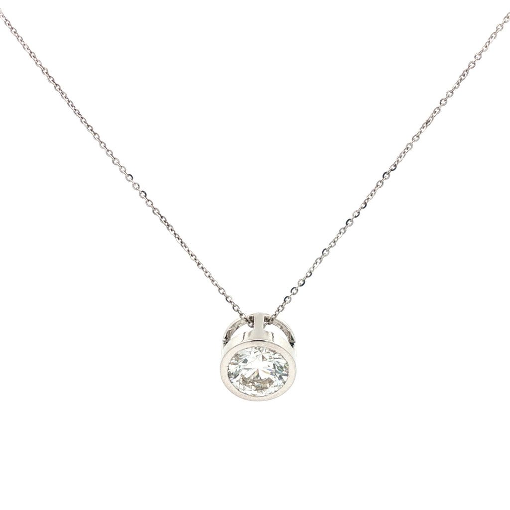 3ct Round Bezel-Set Diamond Solitaire Pendant Necklace