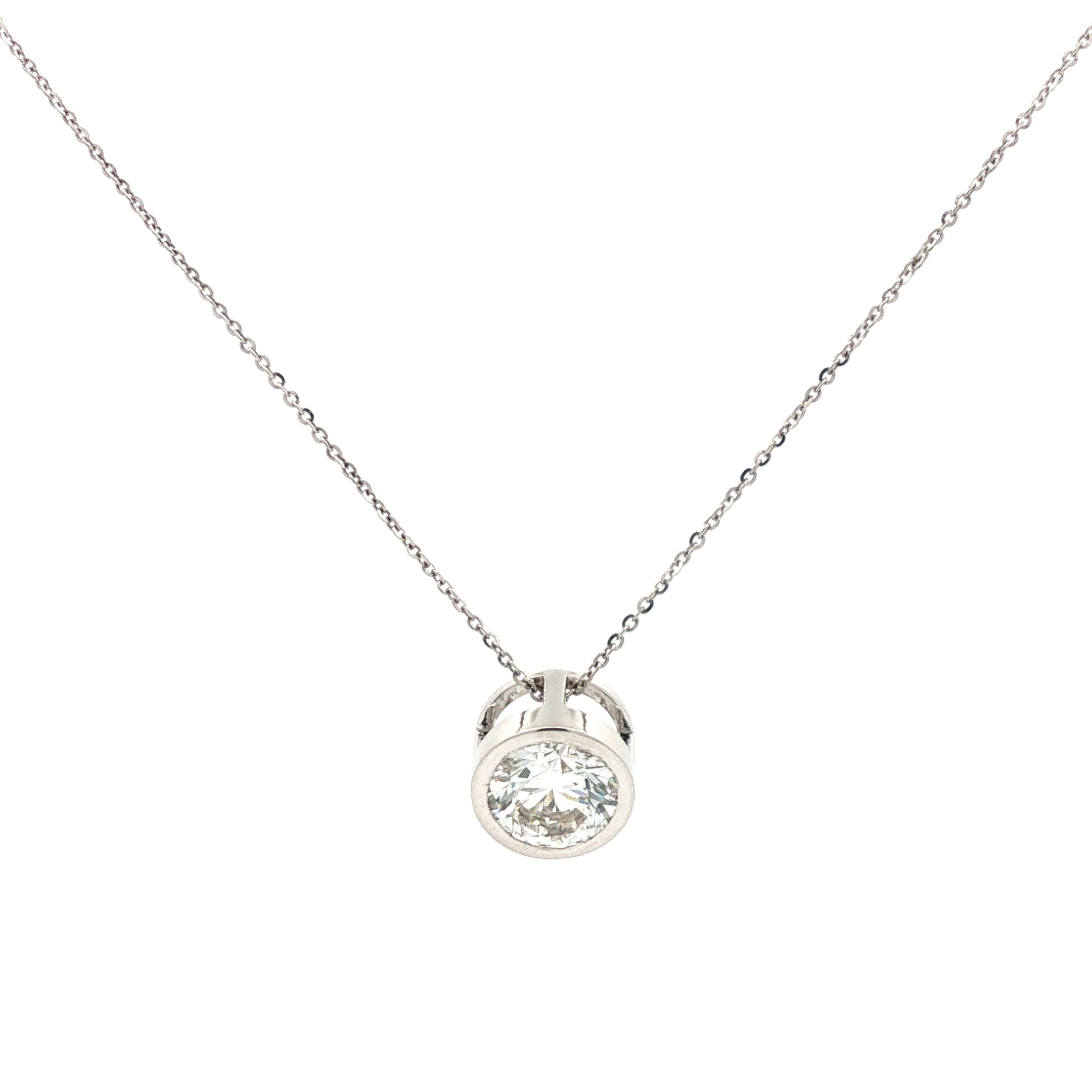 3ct Round Bezel-Set Diamond Solitaire Pendant Necklace