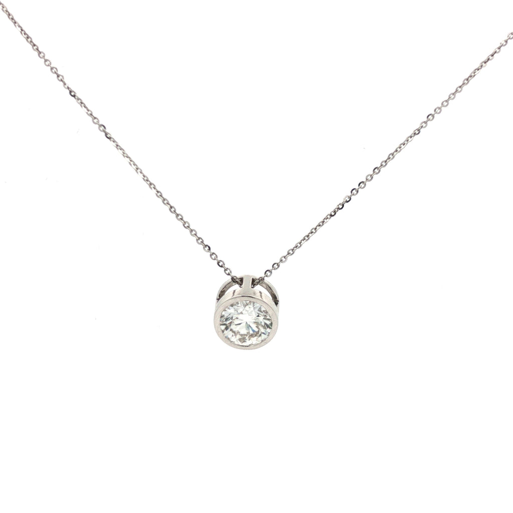 2ct Round Bezel-Set Diamond Solitaire Pendant Necklace