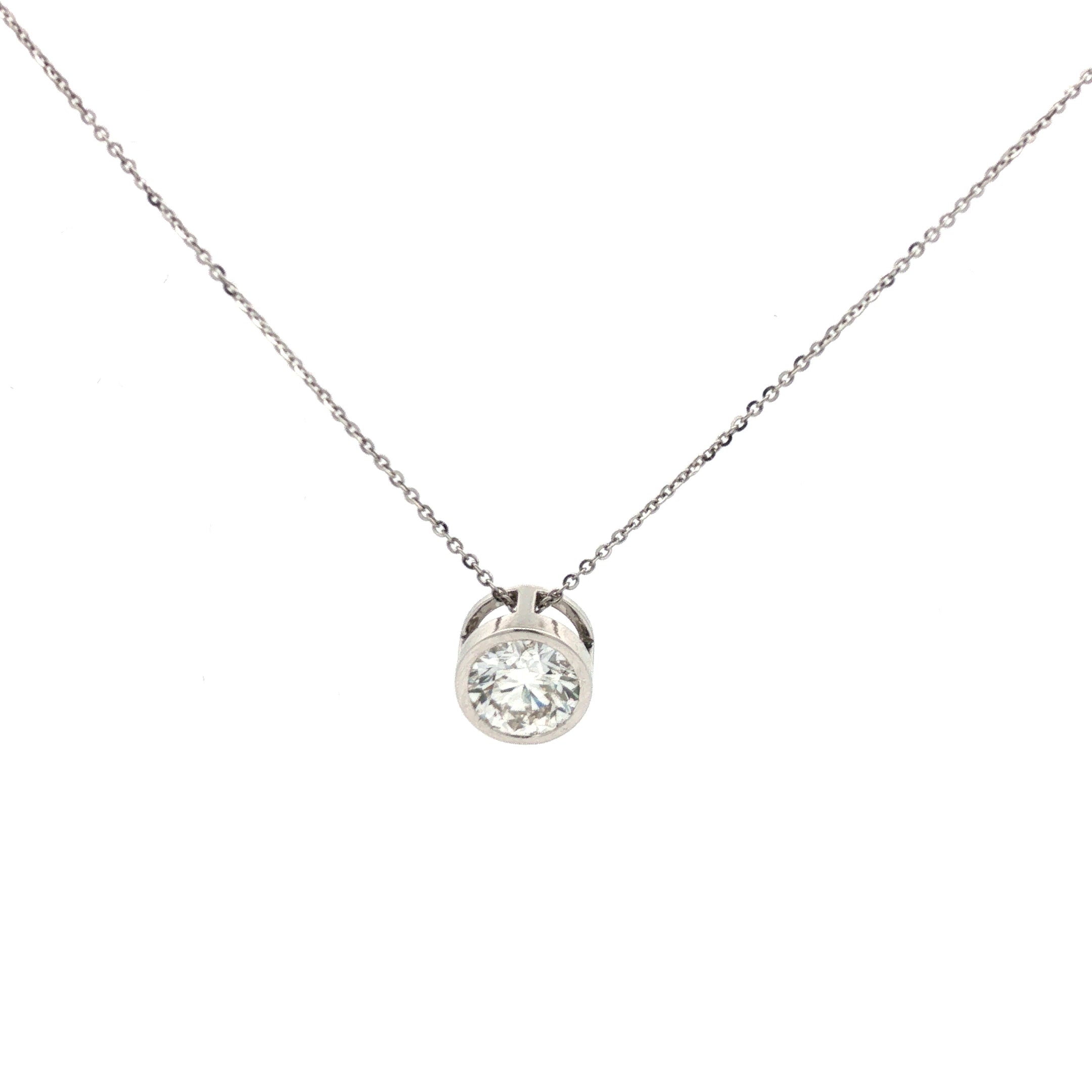 2ct Round Bezel-Set Diamond Solitaire Pendant Necklace