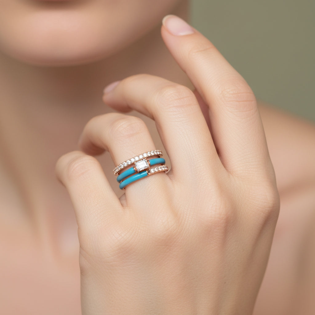 Emerald Blue Enamel Ring