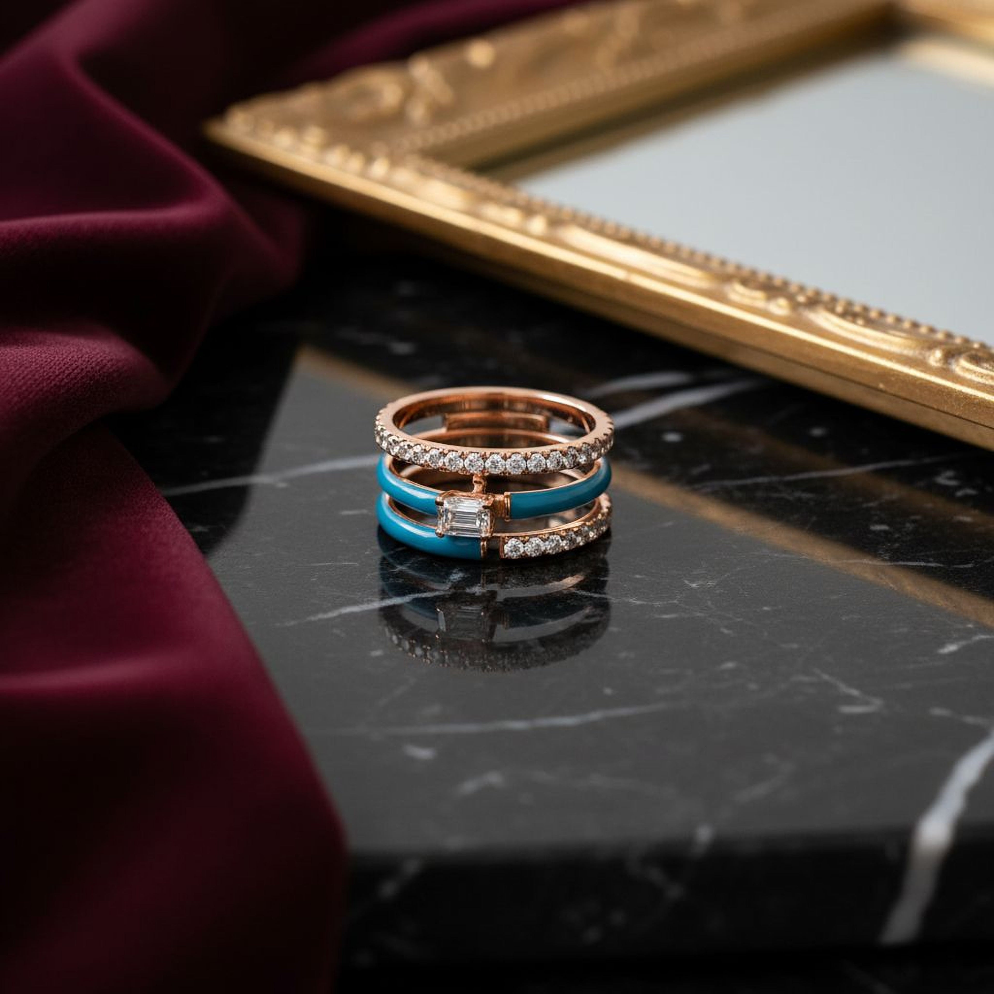 Emerald Blue Enamel Ring