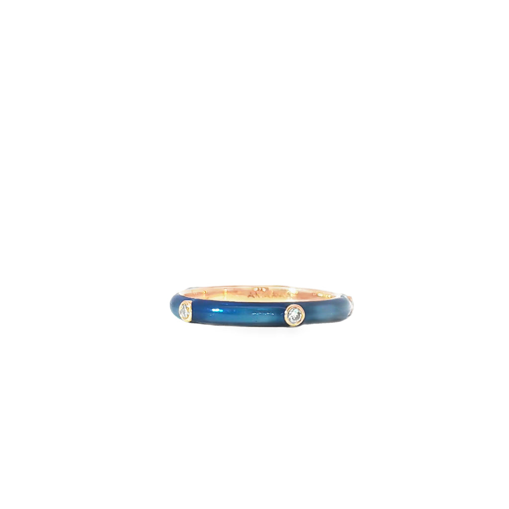 Blue Enamel Band with Round Diamonds