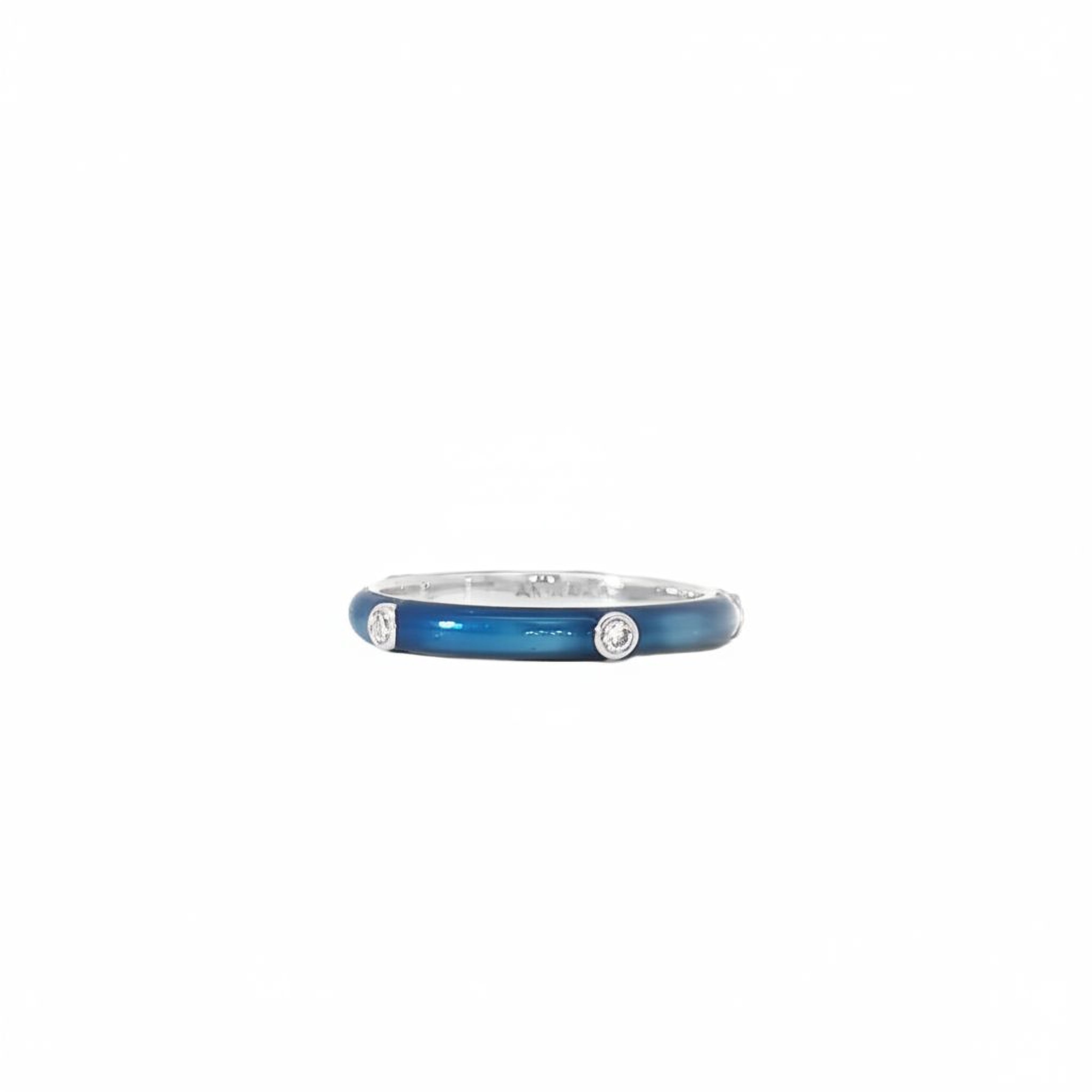 Blue Enamel Band with Round Diamonds