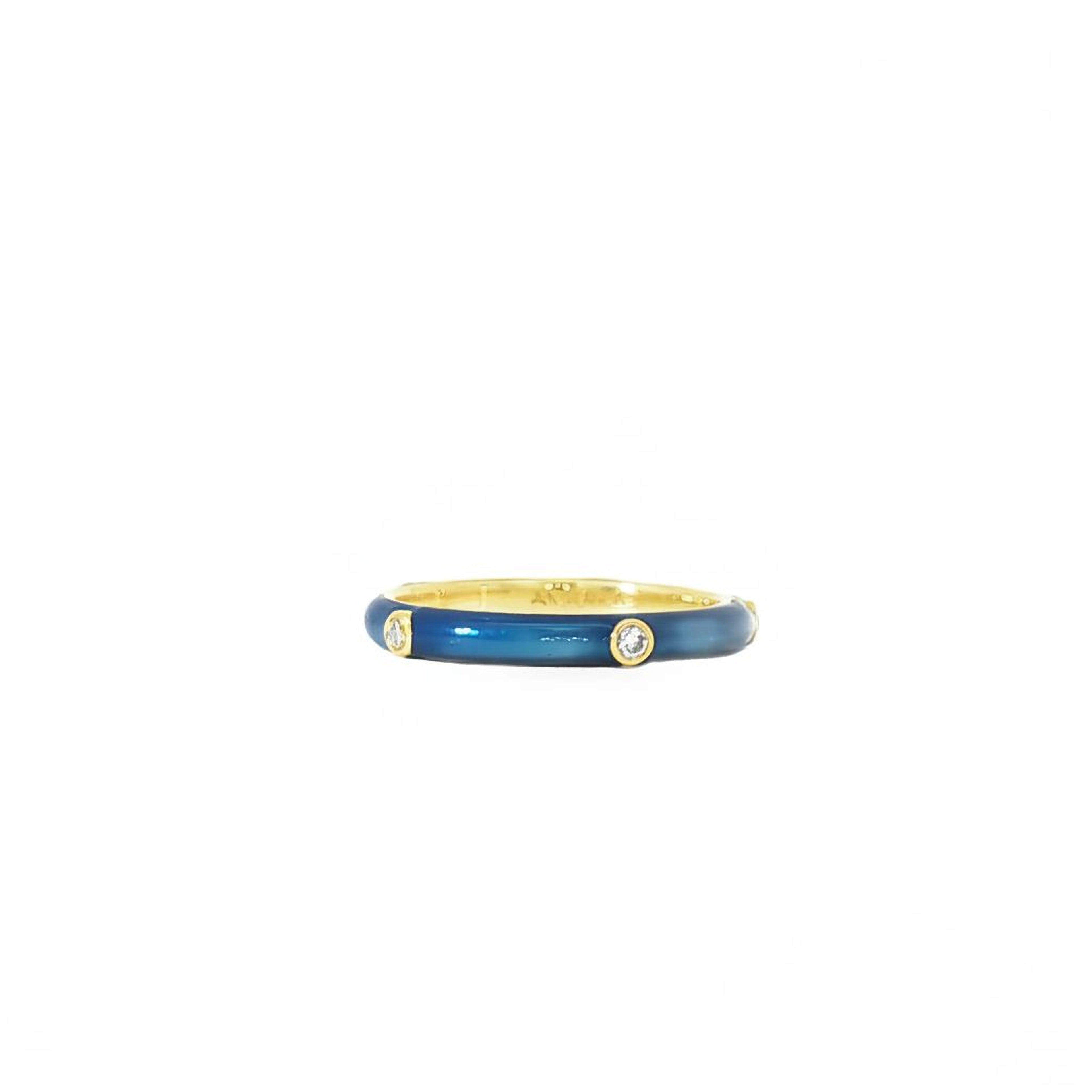 Blue Enamel Band with Round Diamonds