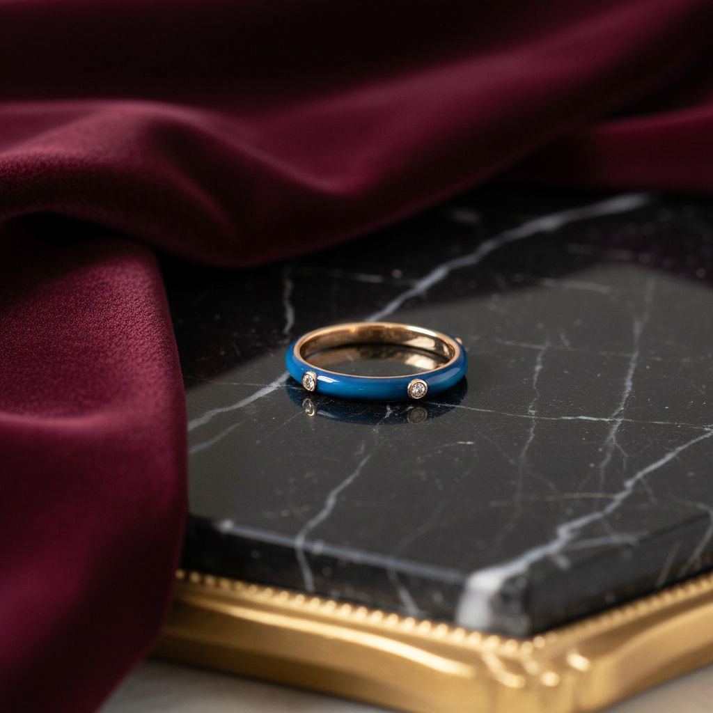 Blue Enamel Band with Round Diamonds