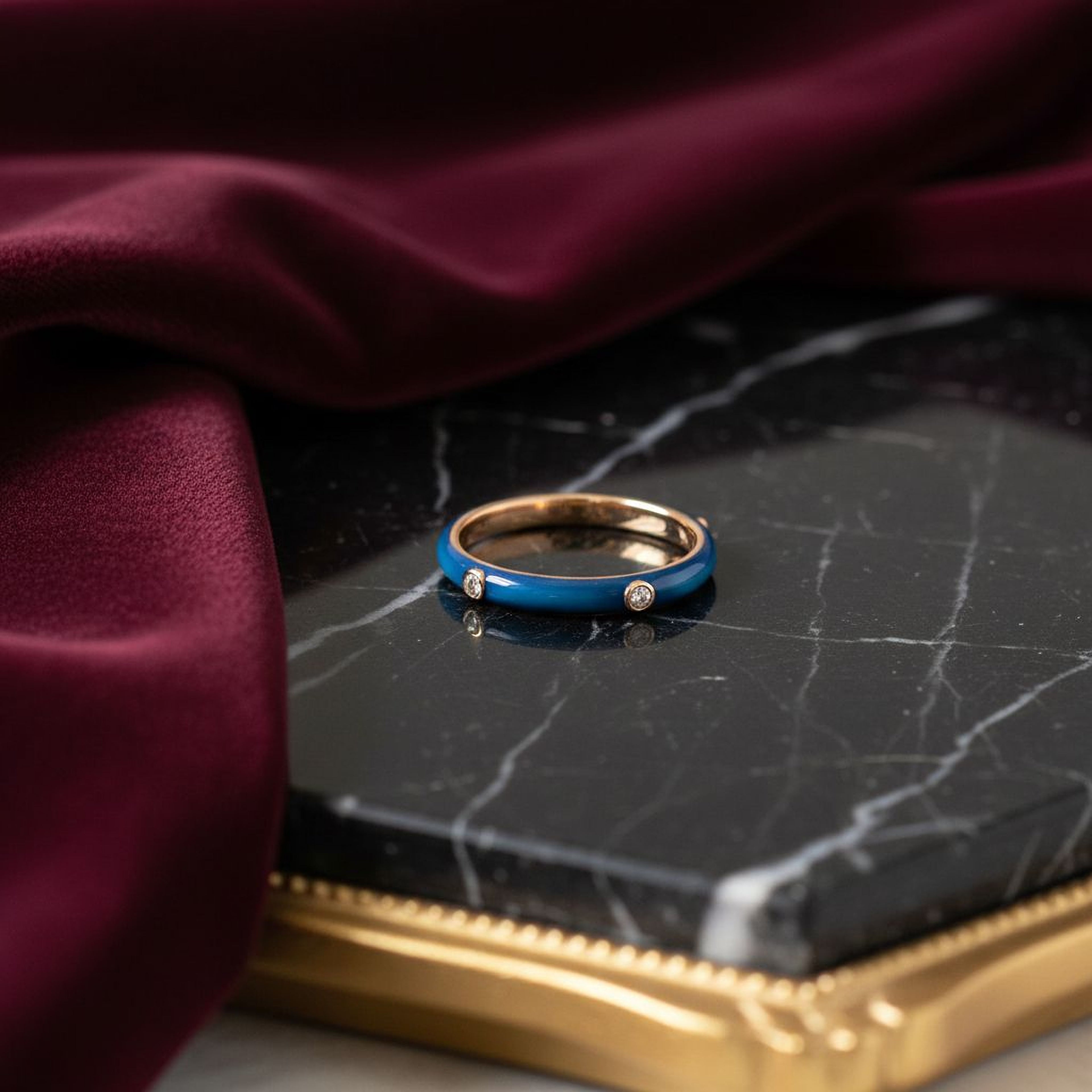 Blue Enamel Band with Round Diamonds