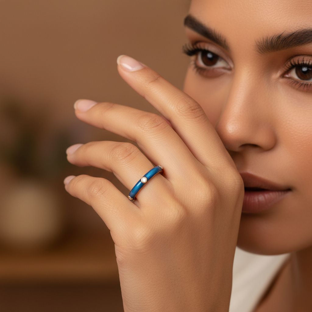 Blue Enamel Band with Round Diamonds