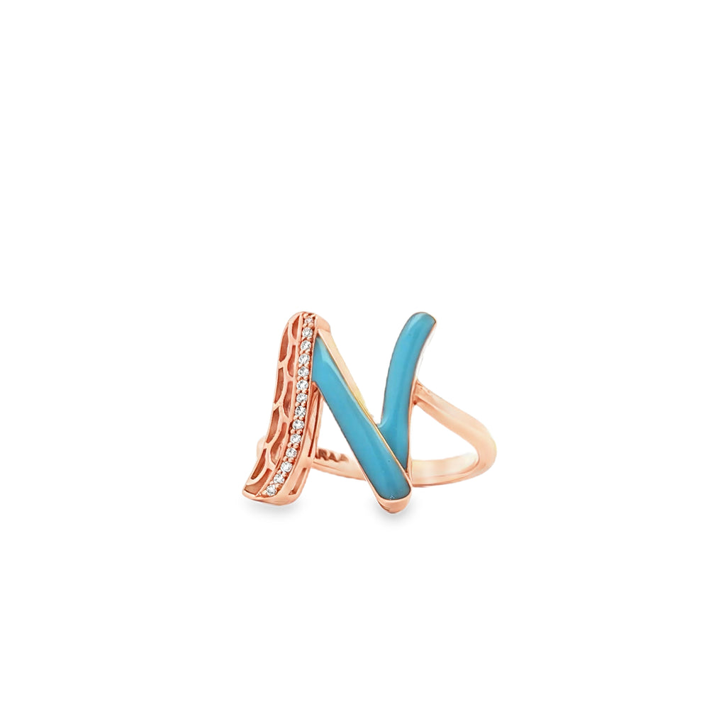 Letters Ring - N (sky blue enamel)