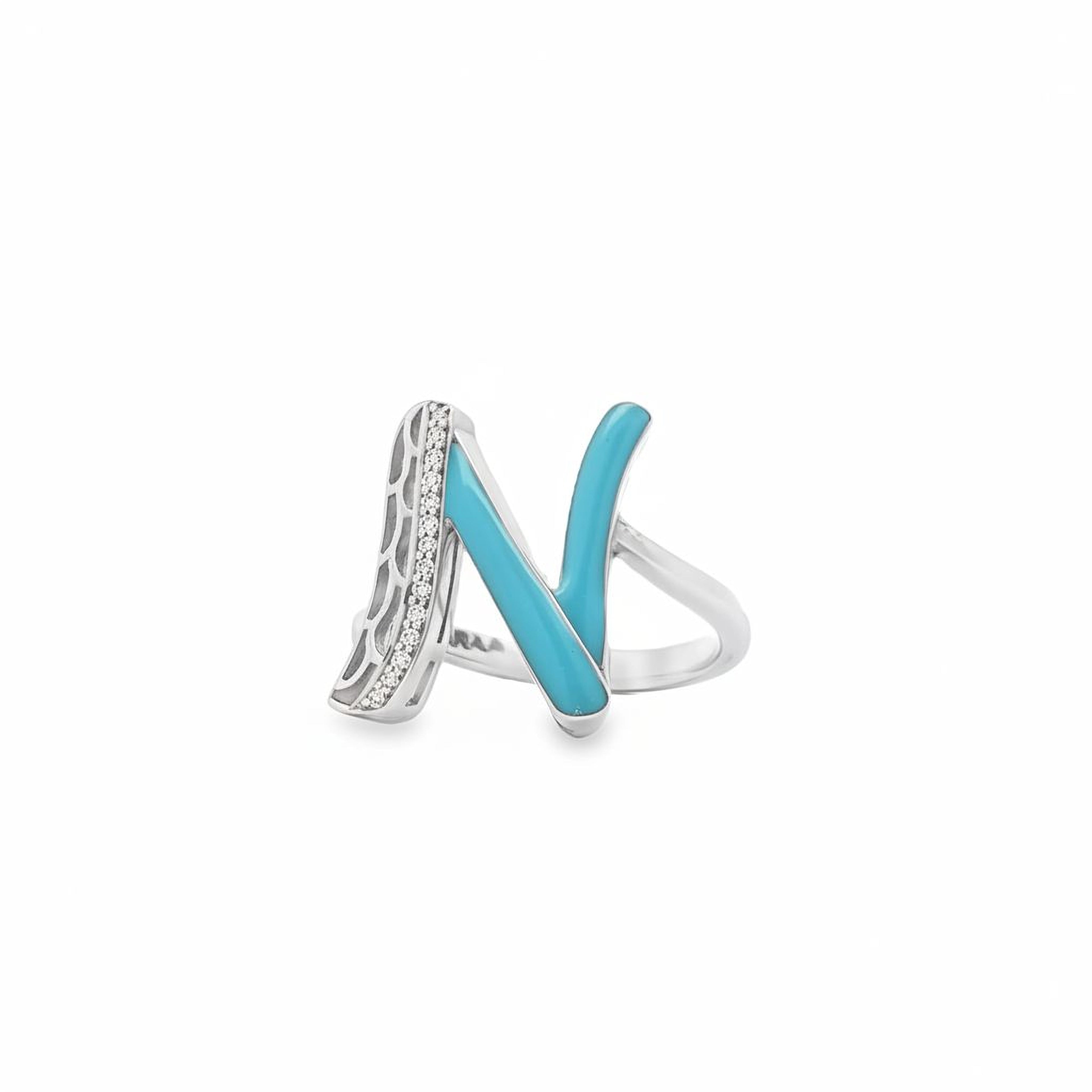 Letters Ring - N (sky blue enamel)