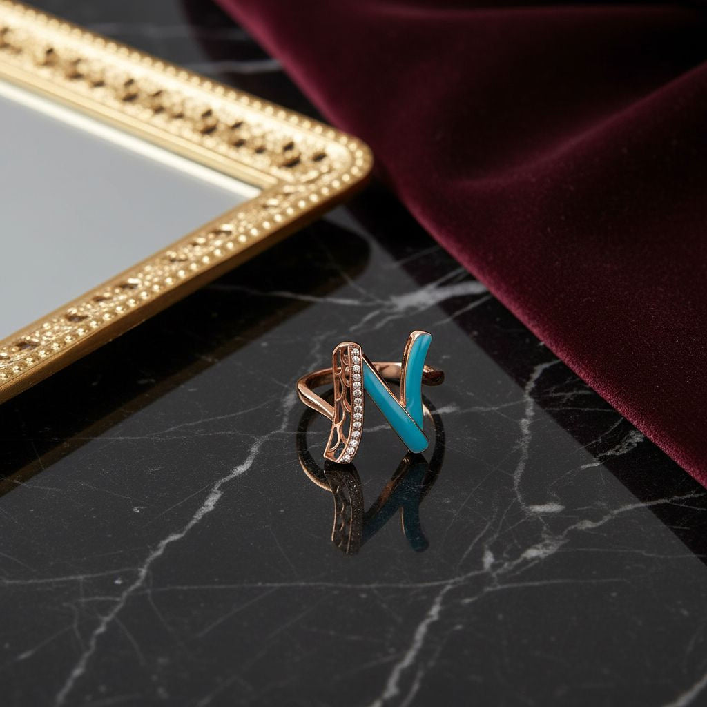 Letters Ring - N (sky blue enamel)