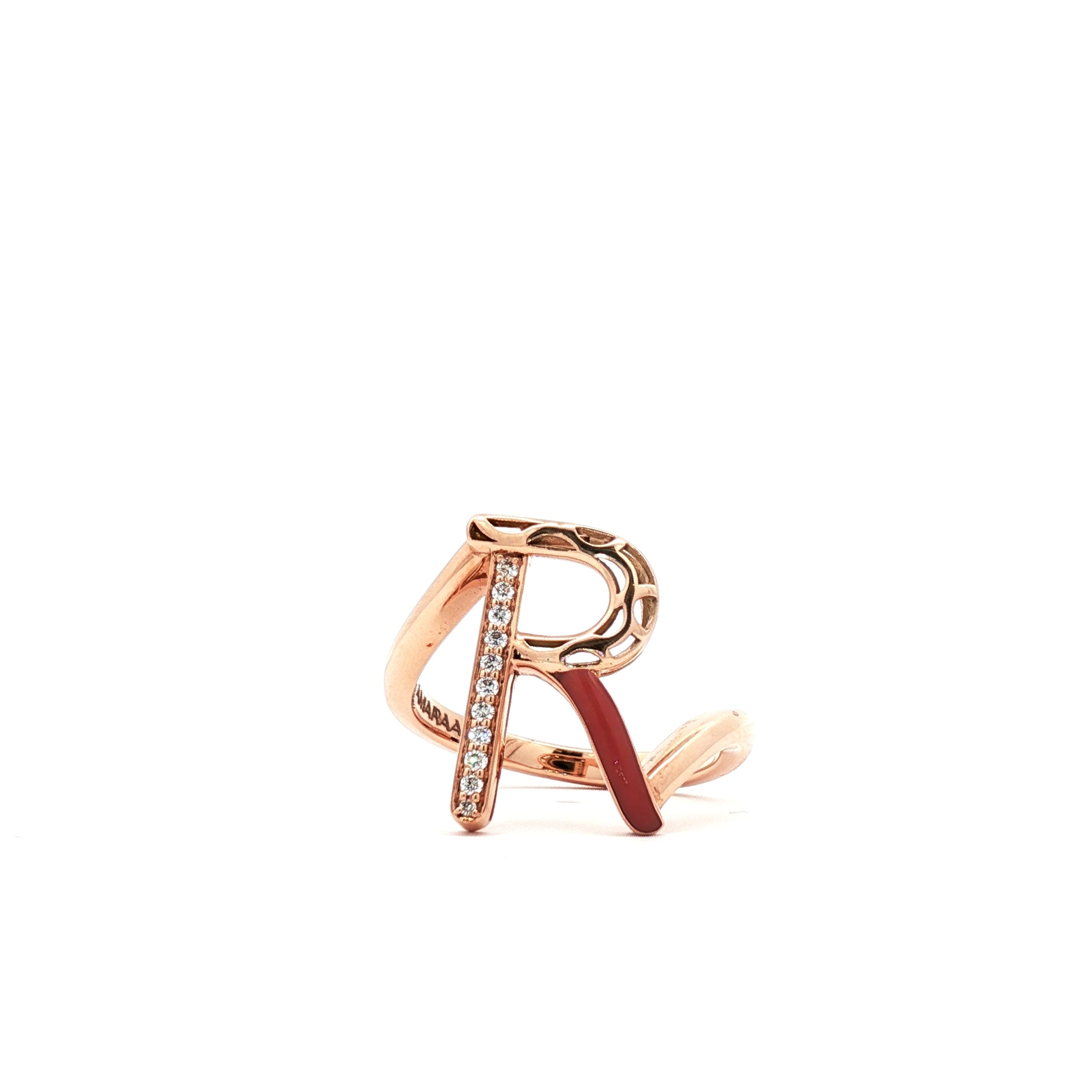 Letters Ring - R (maroon enamel)
