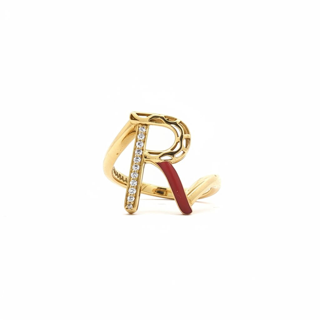 Letters Ring - R (maroon enamel)