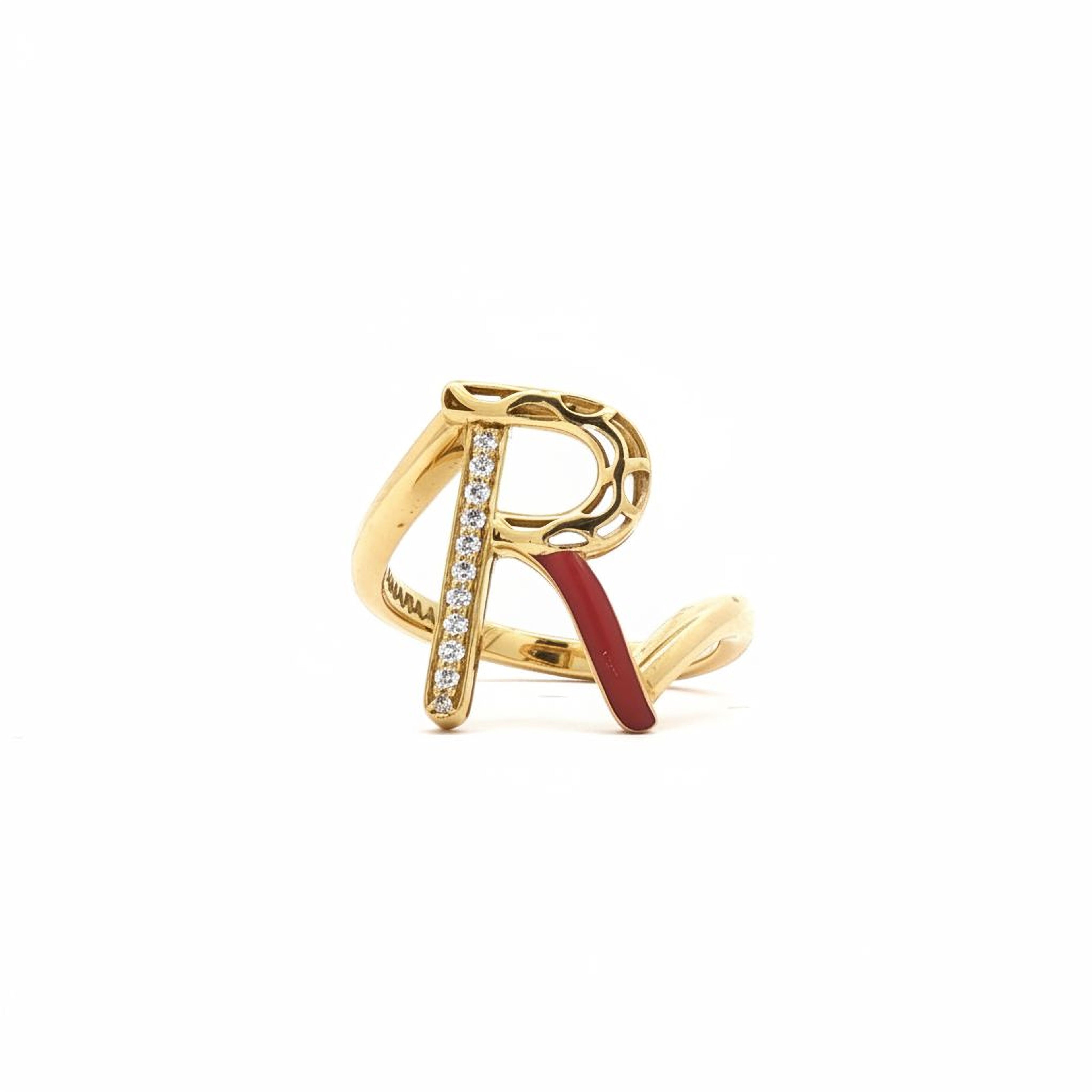 Letters Ring - R (maroon enamel)