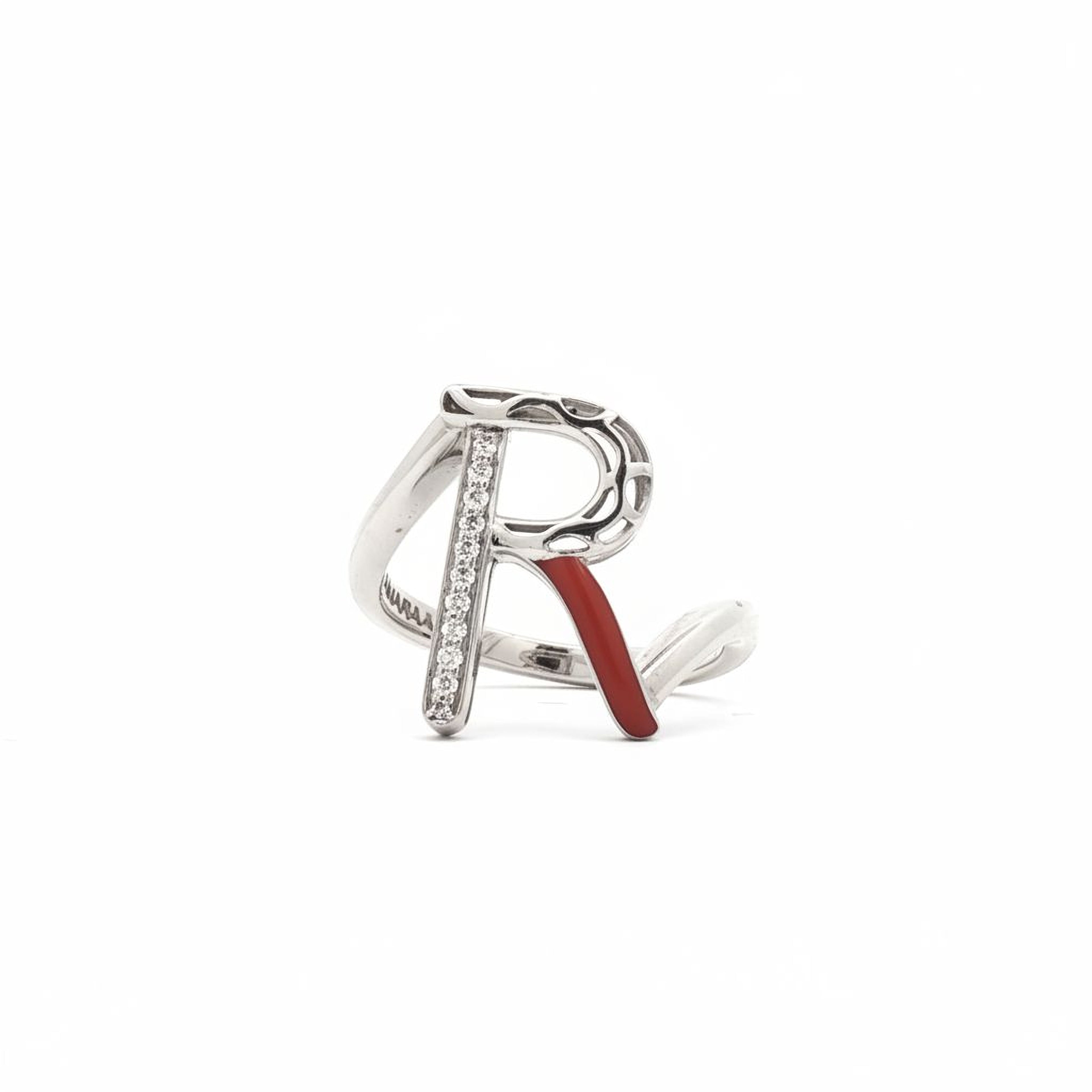 Letters Ring - R (maroon enamel)