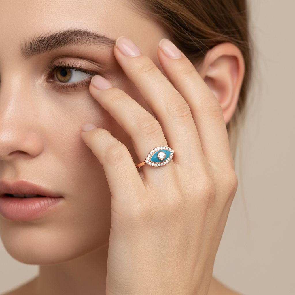 Evil Eye Ring - (blue enamel)