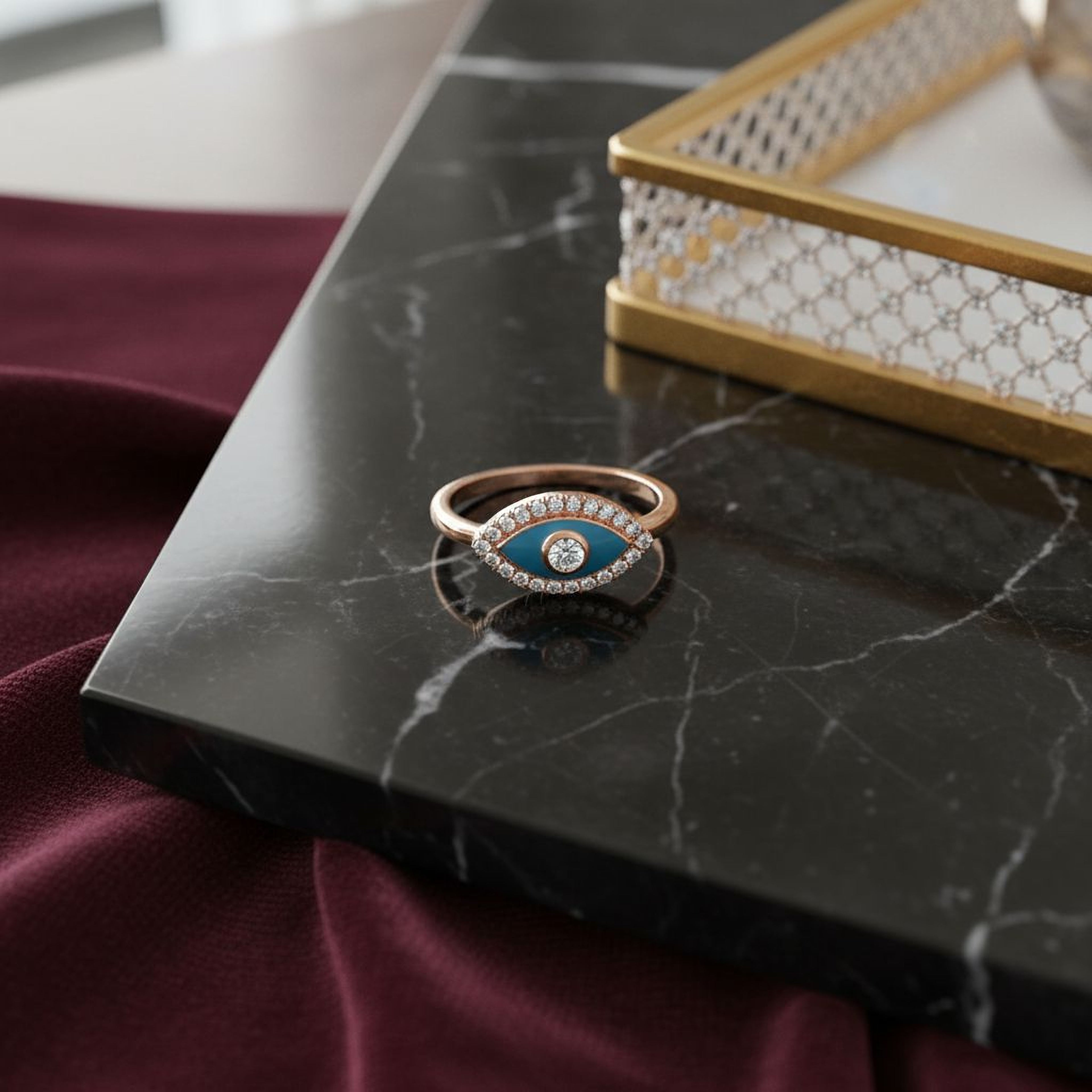 Evil Eye Ring - (blue enamel)