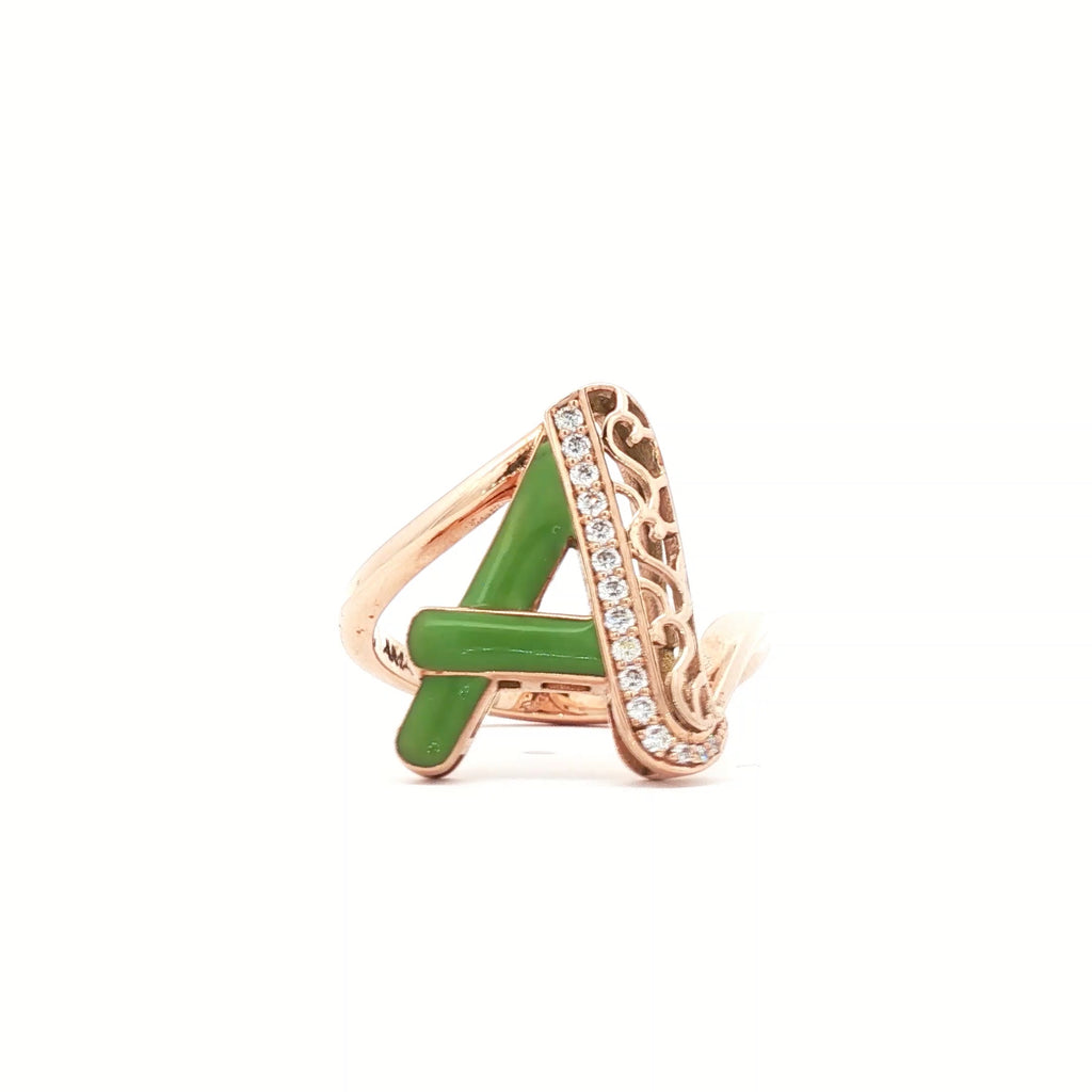 Letters Ring - A (green enamel)