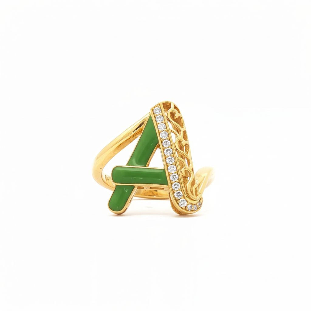 Letters Ring - A (green enamel)