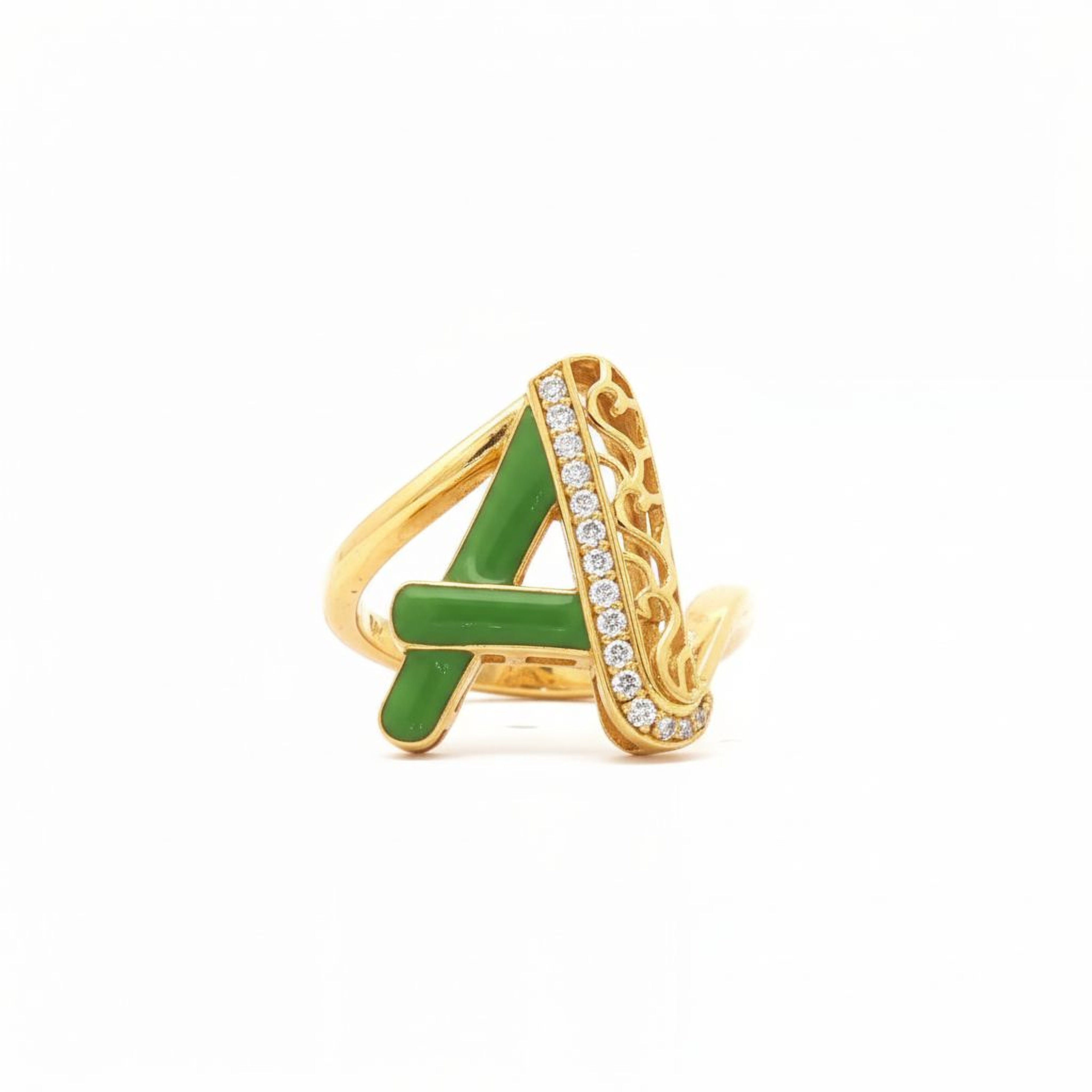 Letters Ring - A (green enamel)
