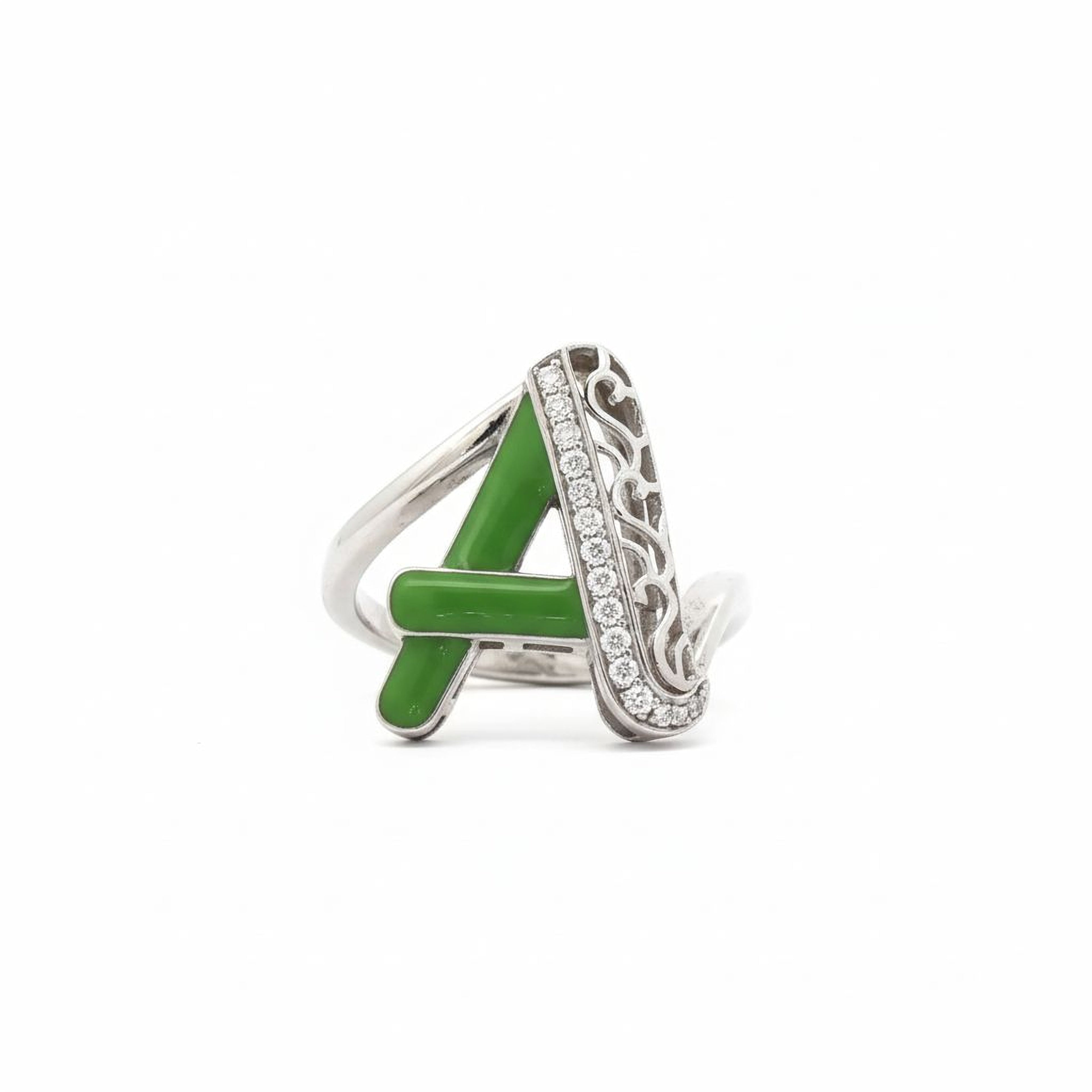 Letters Ring - A (green enamel)