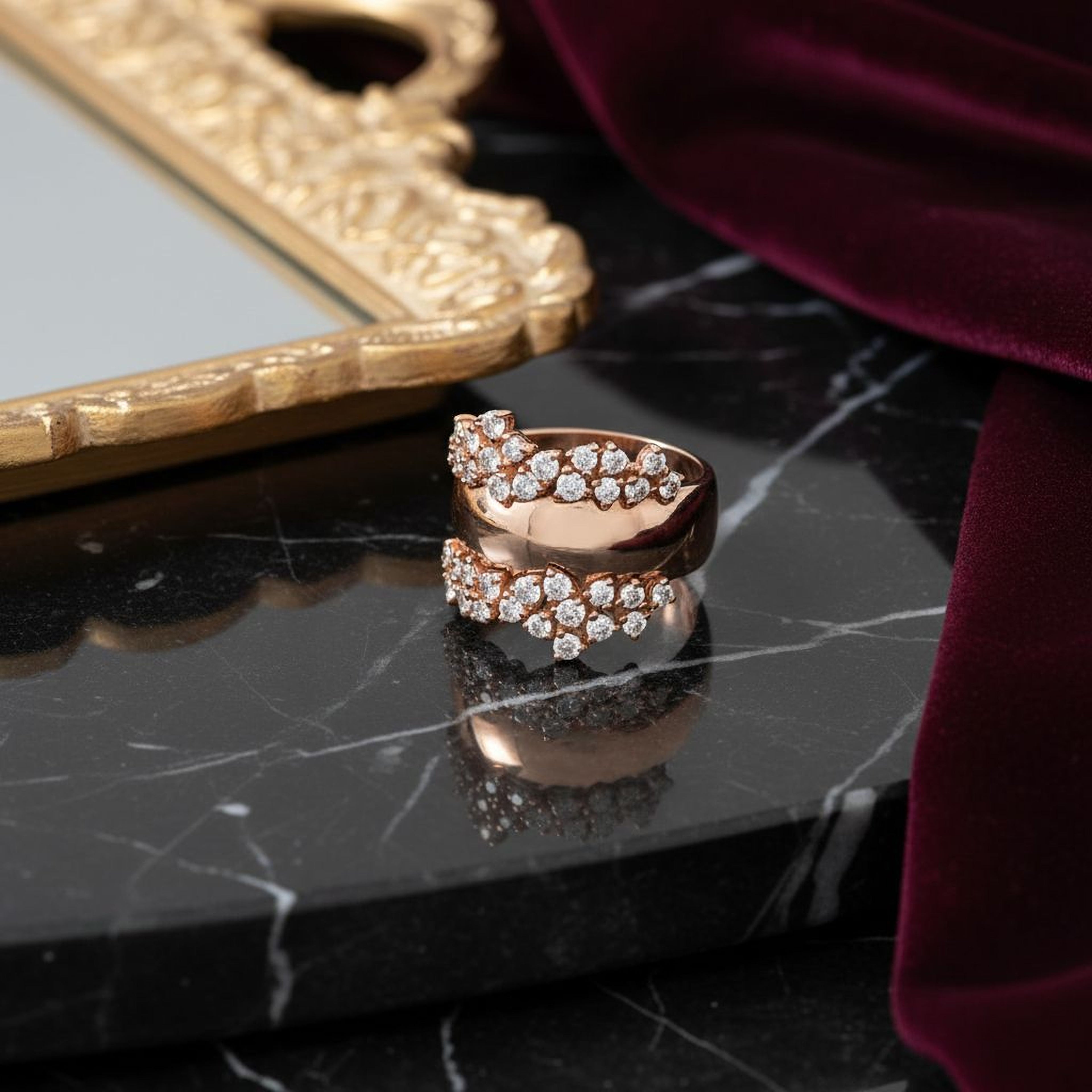 Gold Thick Band with Clustered Diamonds