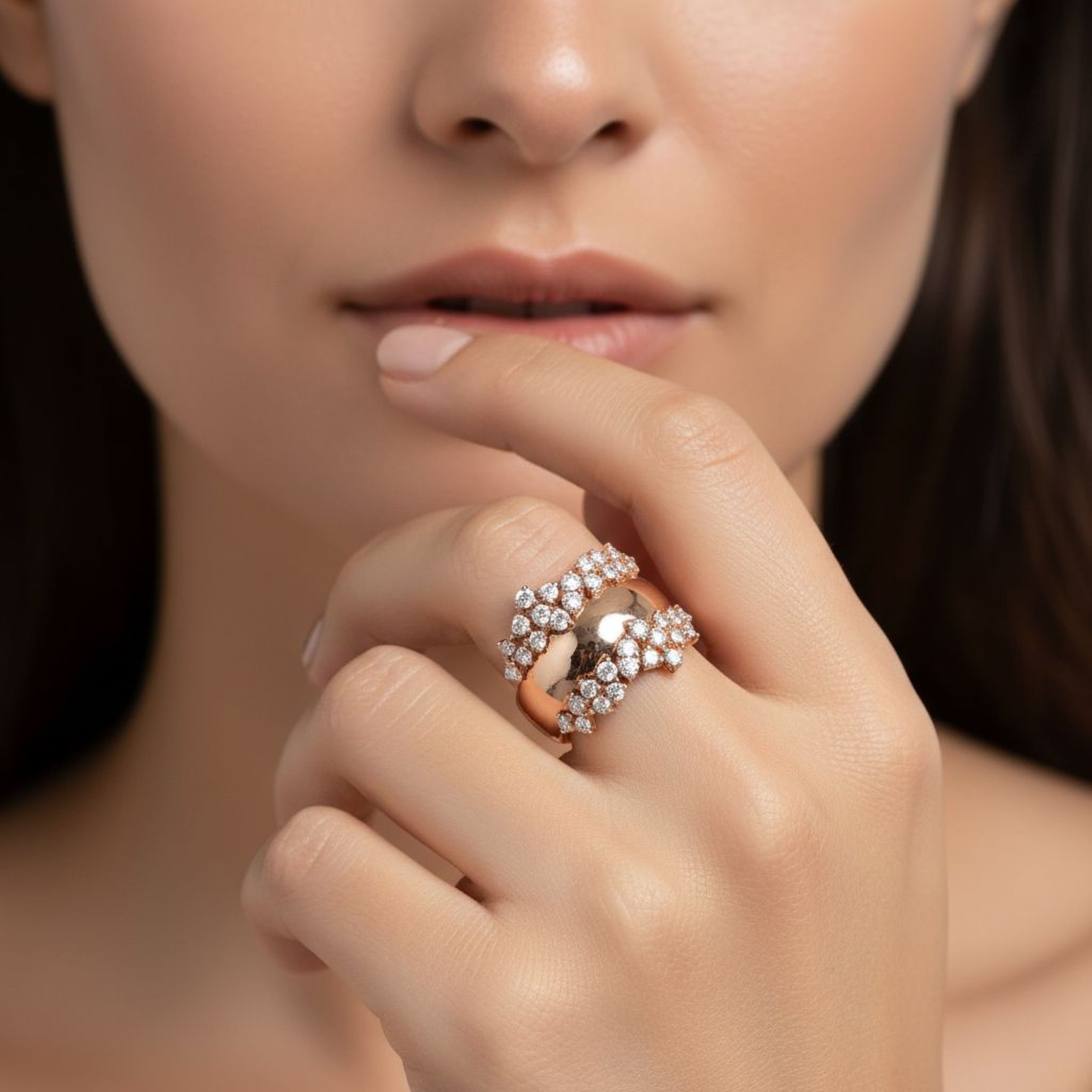 Gold Thick Band with Clustered Diamonds