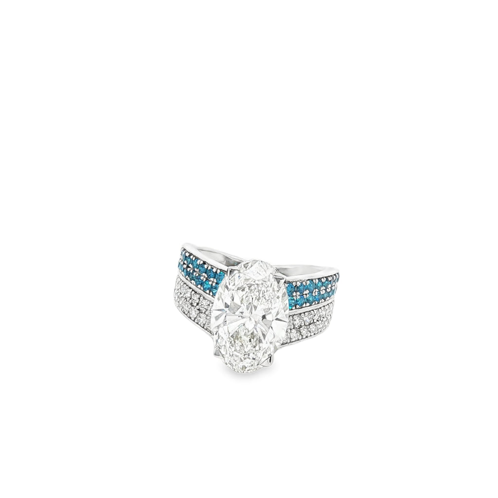4ct Oval Ring with Blue Stones