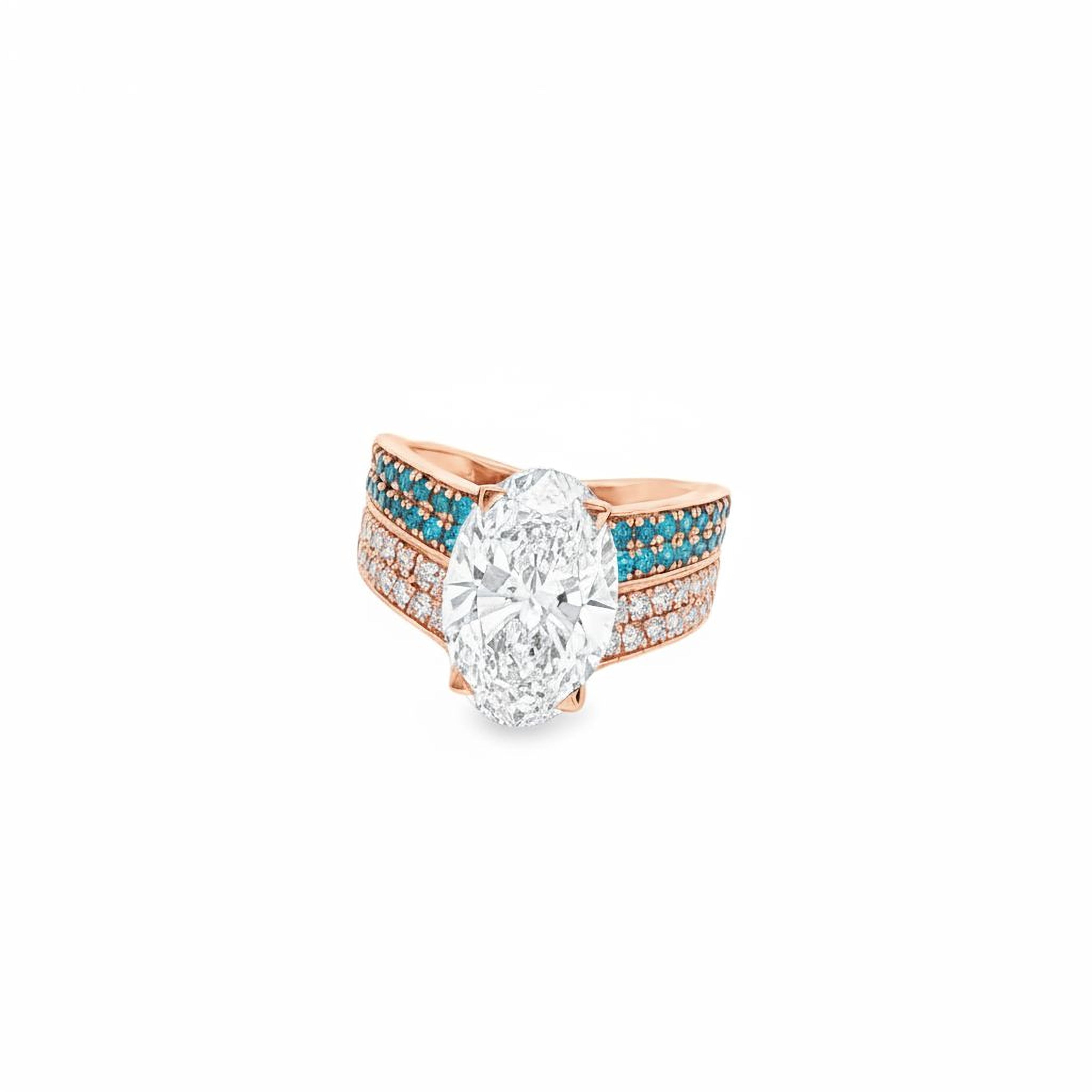 4ct Oval Ring with Blue Stones