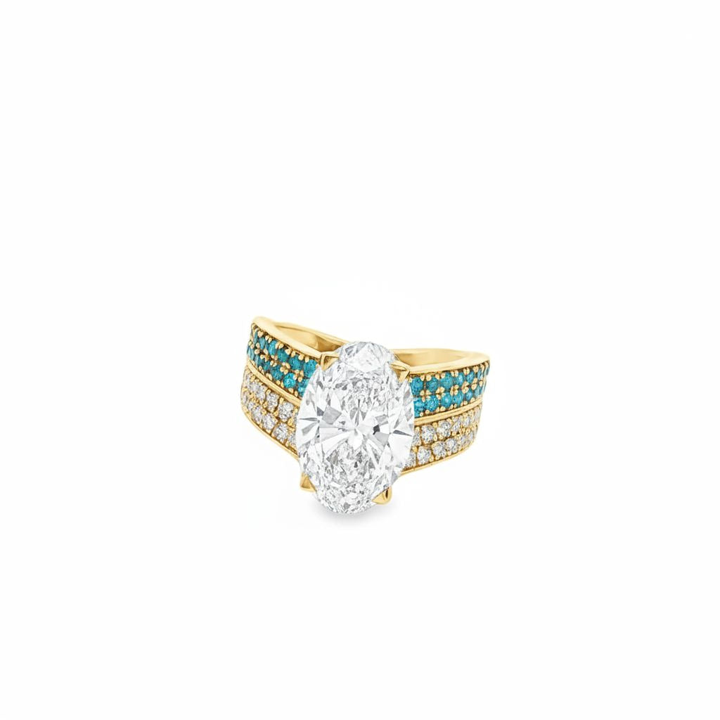 4ct Oval Ring with Blue Stones