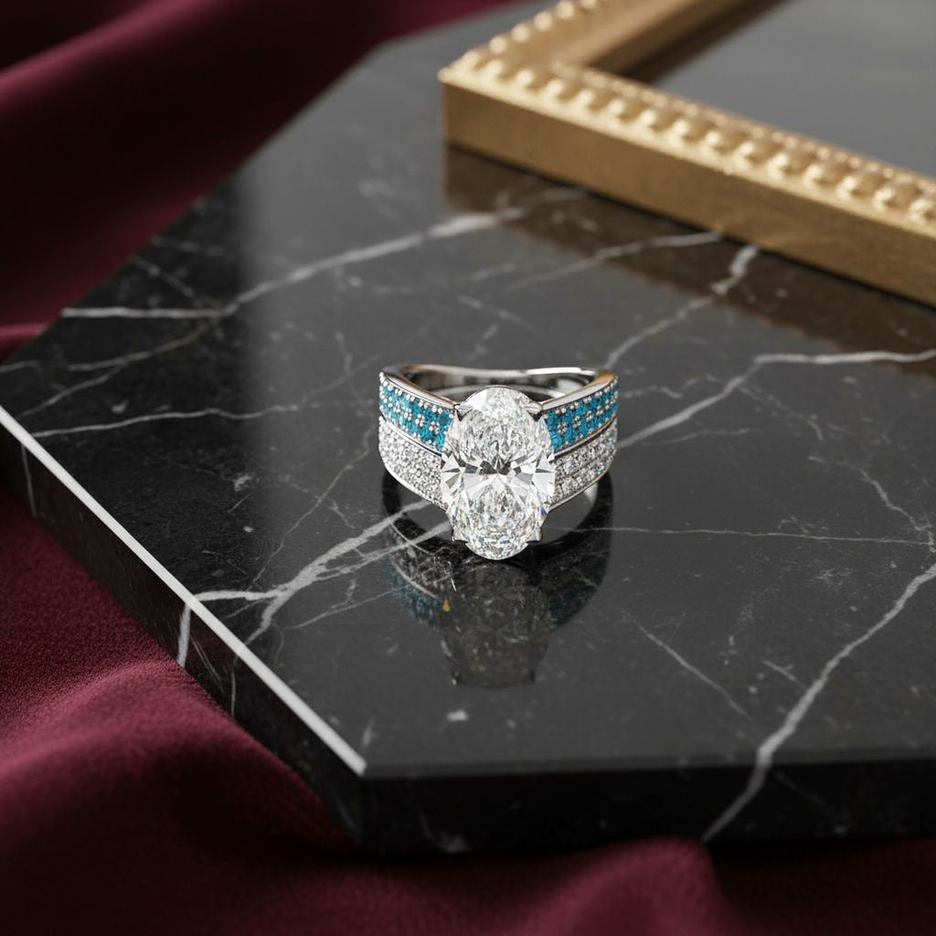 4ct Oval Ring with Blue Stones