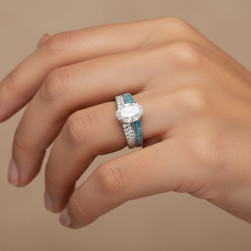 4ct Oval Ring with Blue Stones