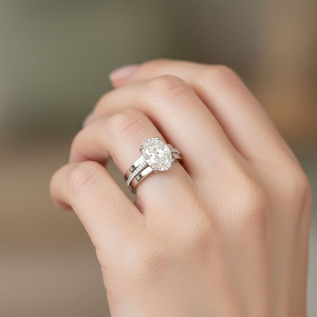3ct Oval Ring with Gold Band