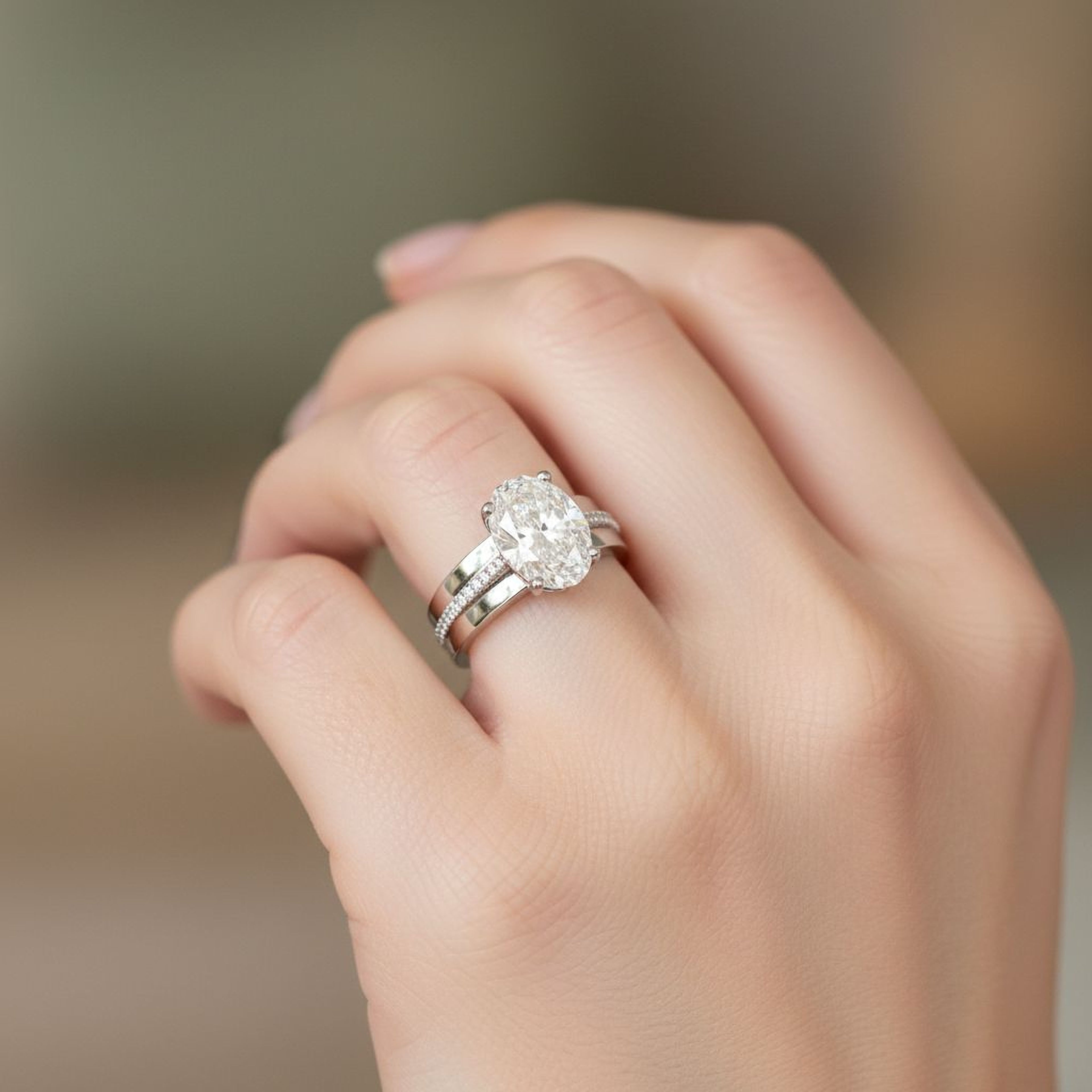 3ct Oval Ring with Gold Band