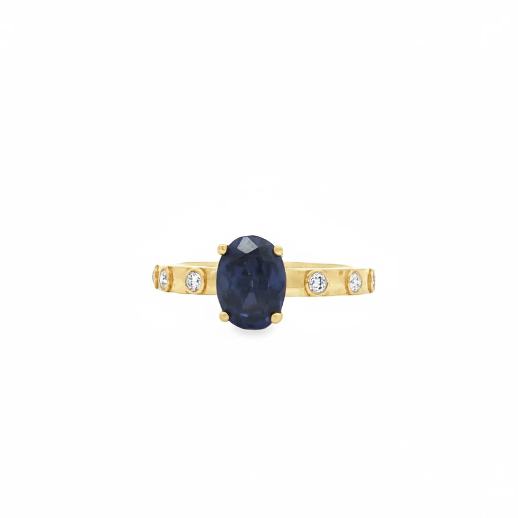 Blue Stone with Diamond Band