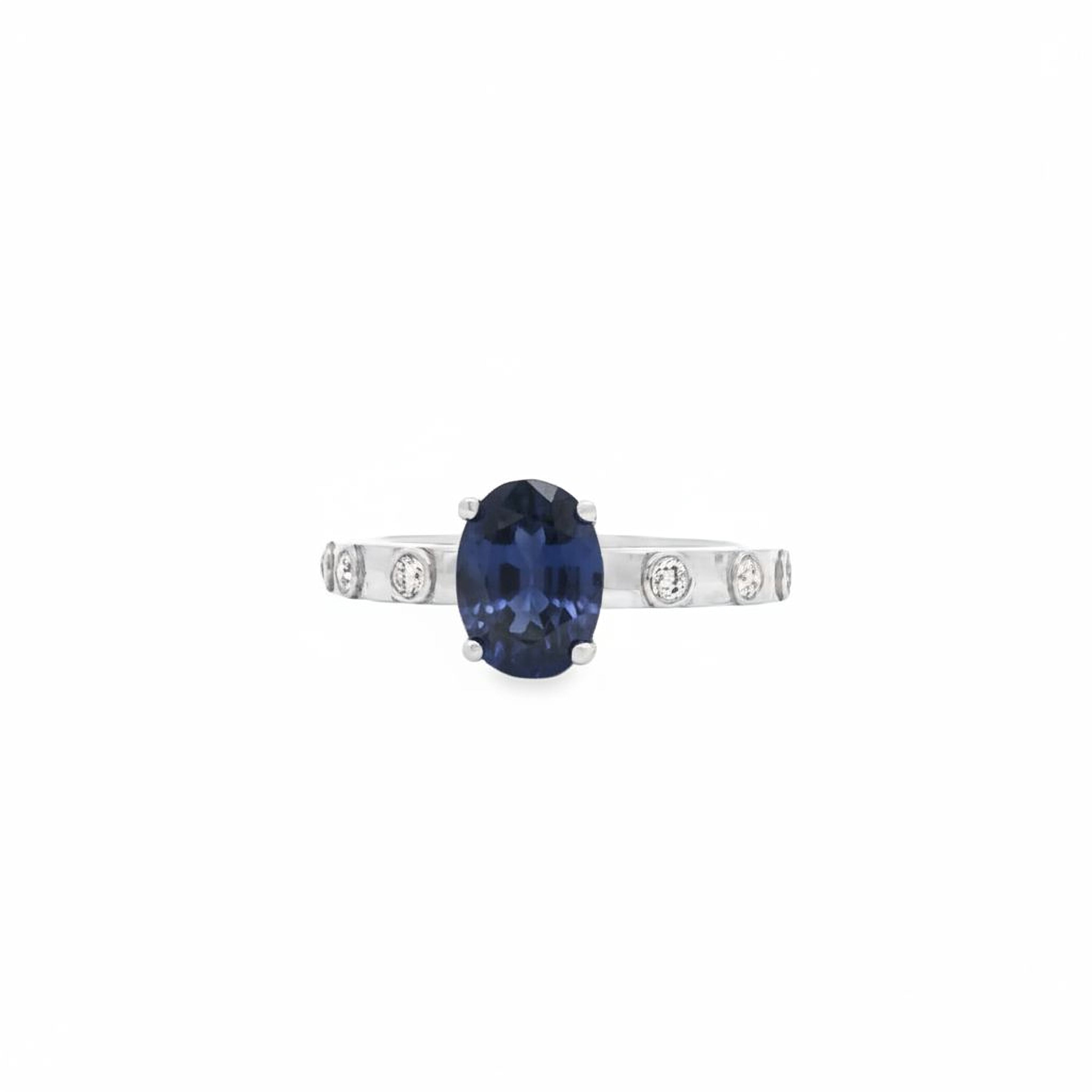 Blue Stone with Diamond Band