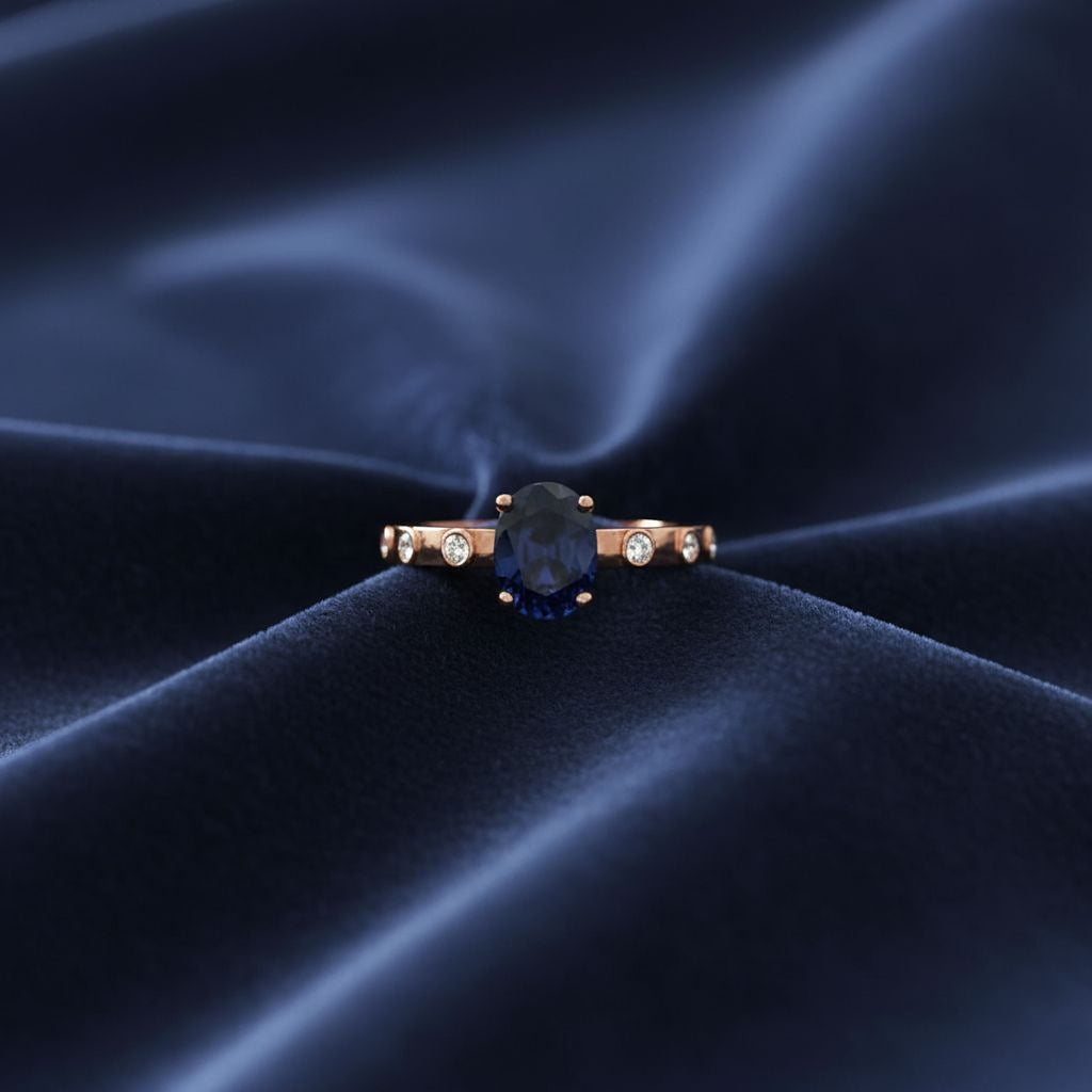 Blue Stone with Diamond Band