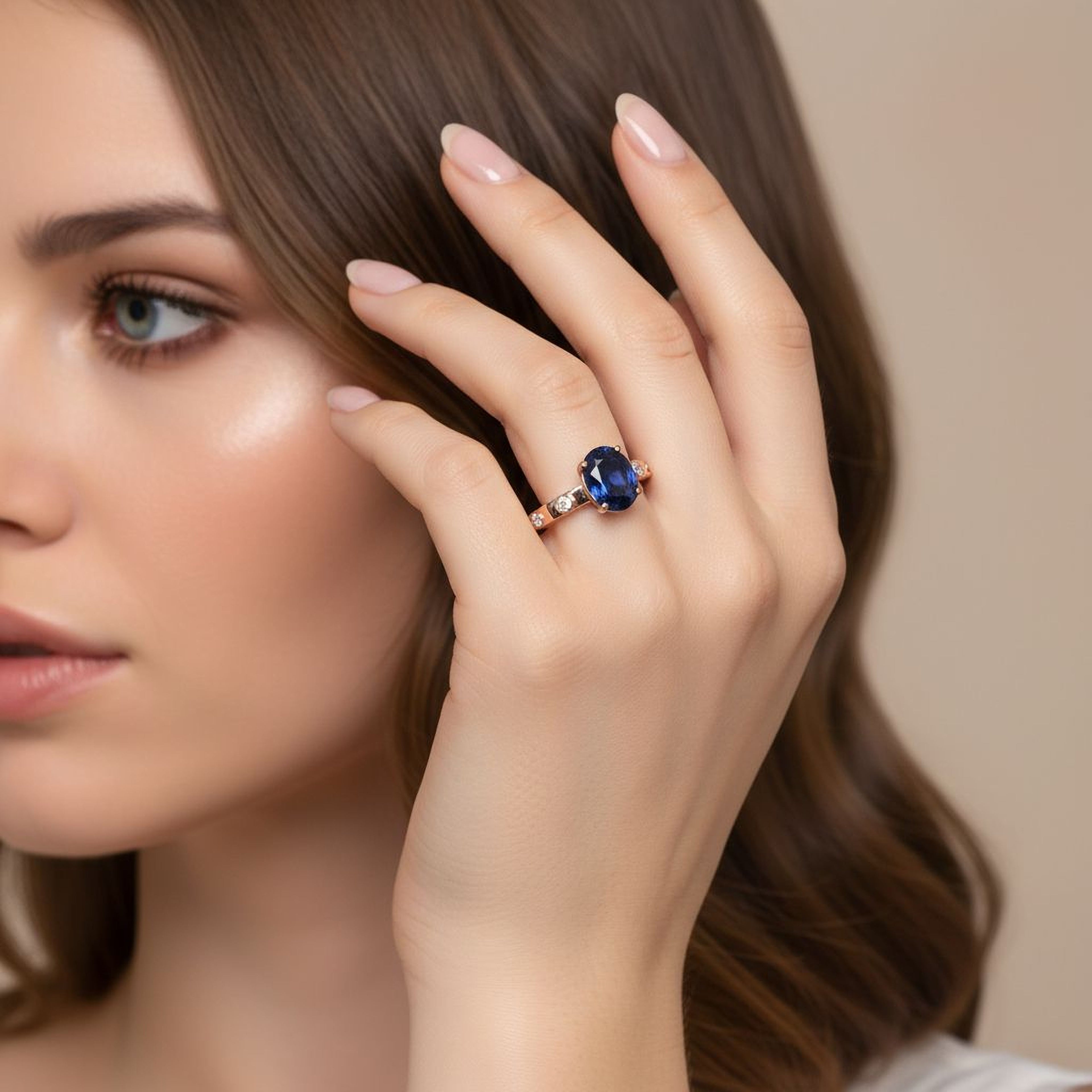 Blue Stone with Diamond Band