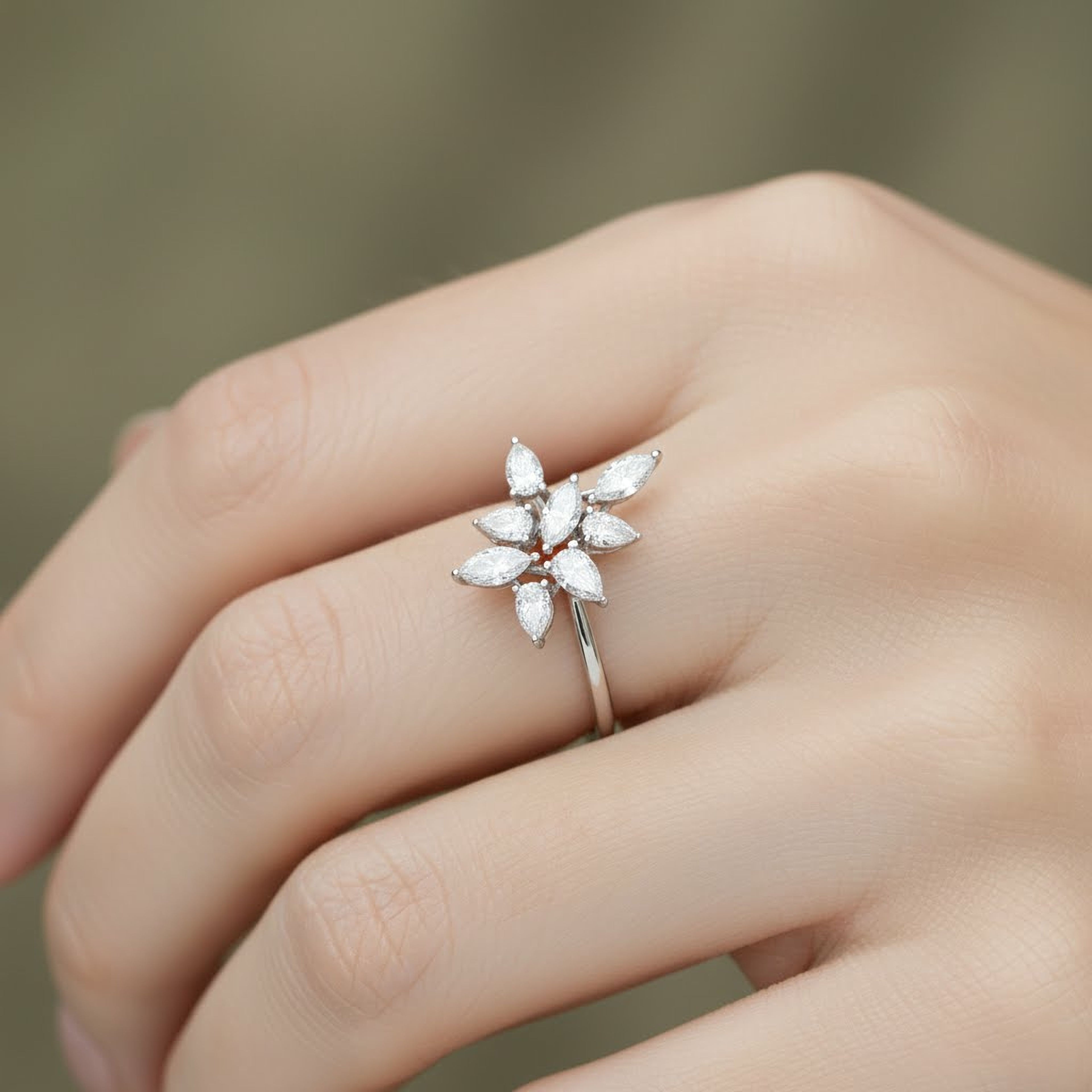 Flower with  Marquises Ring