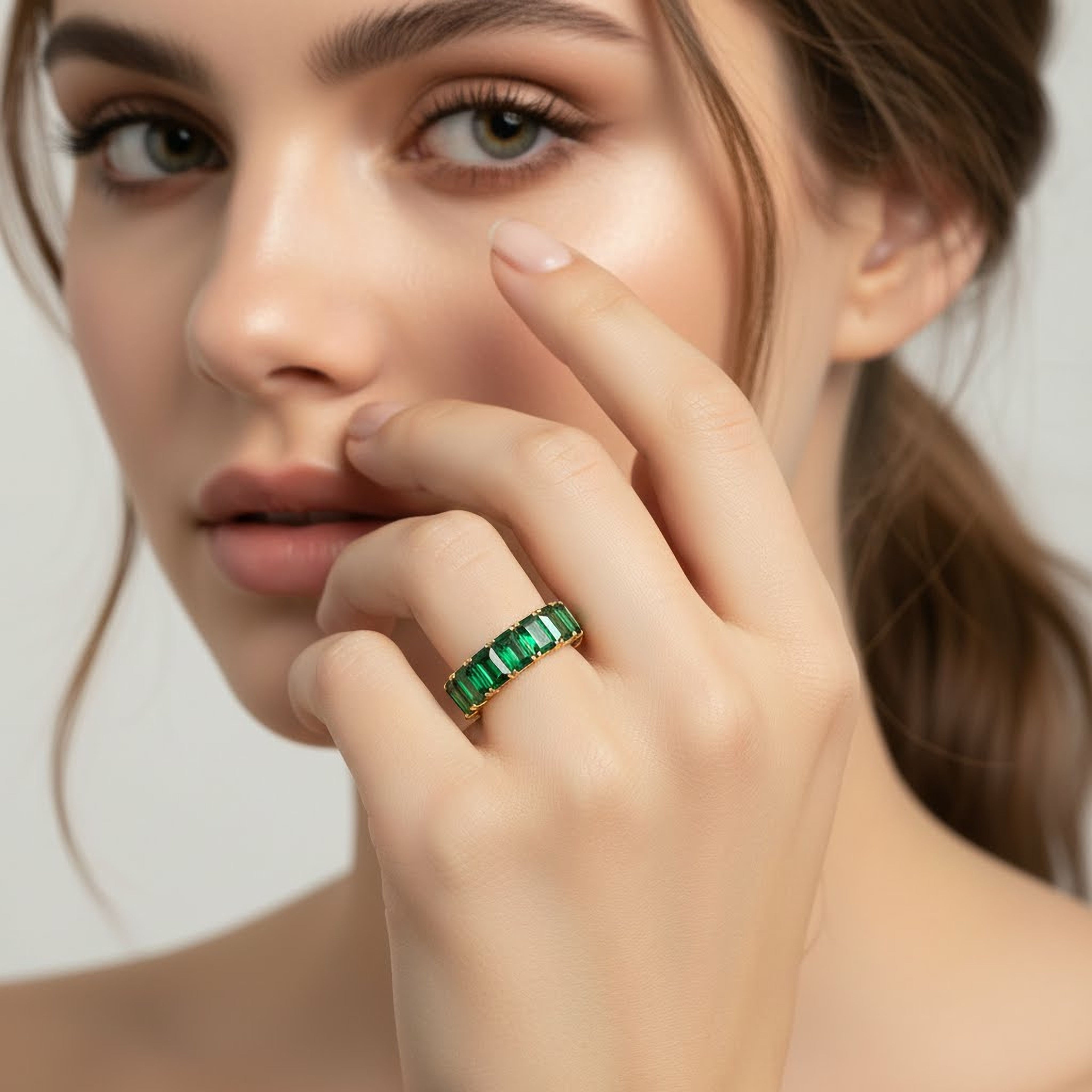 Green Emerald Eternity Band