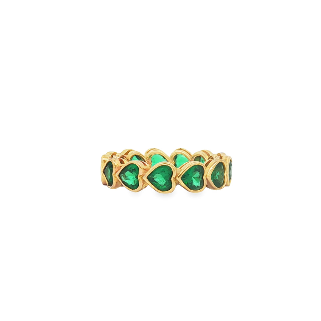 Green Heart Bezel Sideways Eternity Band