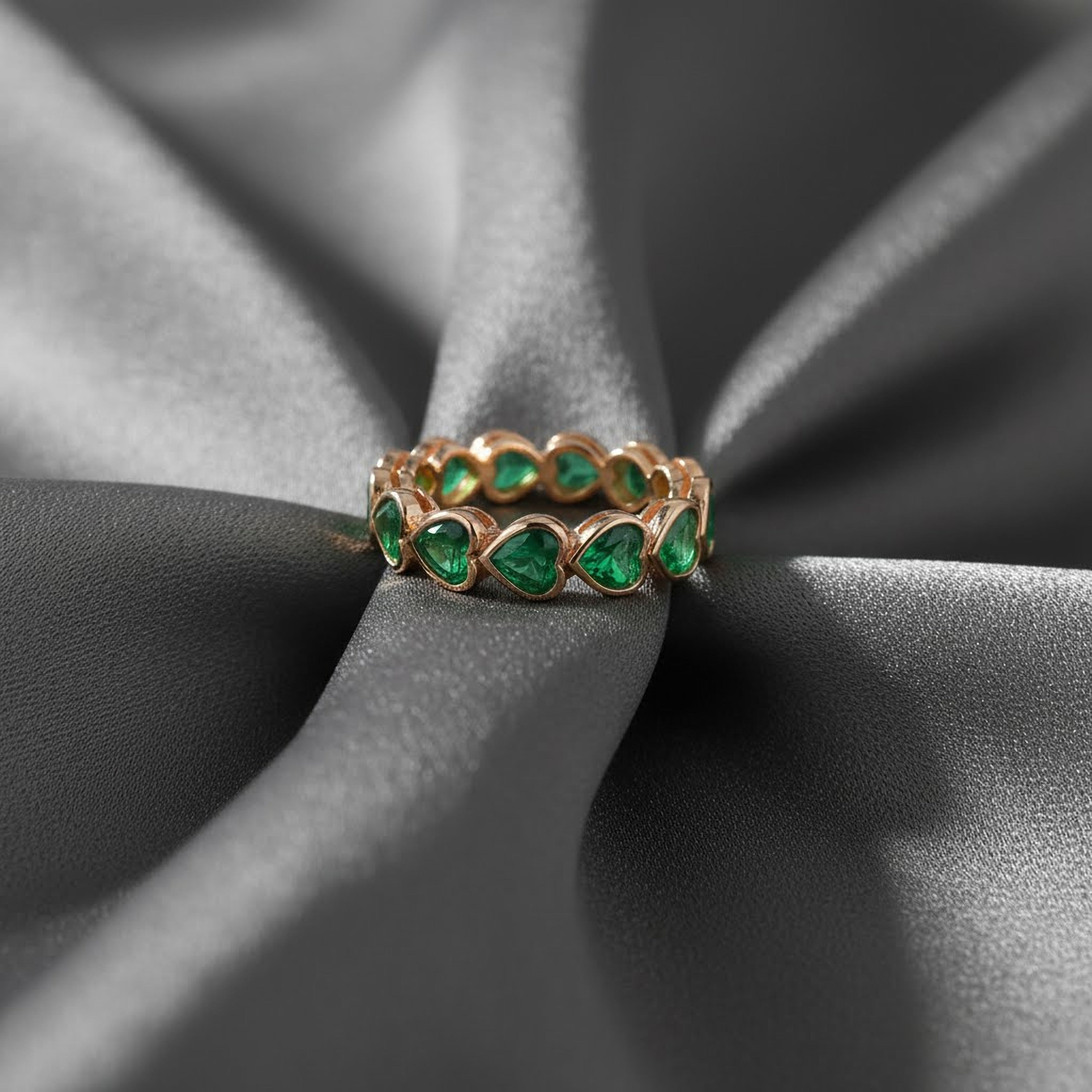 Green Heart Bezel Sideways Eternity Band