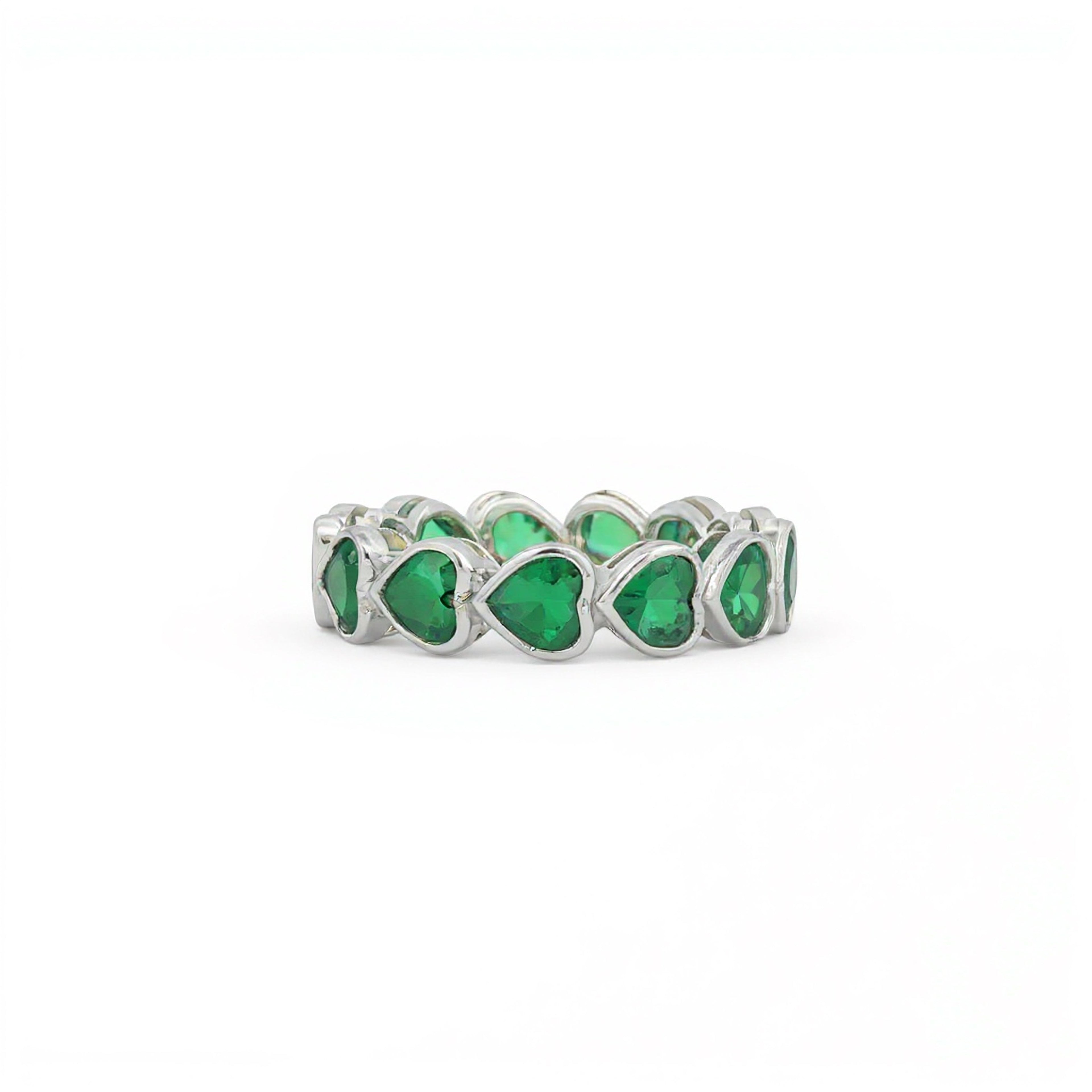 Green Heart Bezel Sideways Eternity Band
